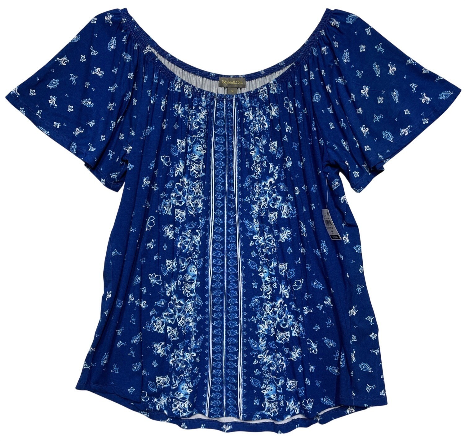 Style & Co Womens 1X Floral Off-Shoulder Knit Top Abyss Blue