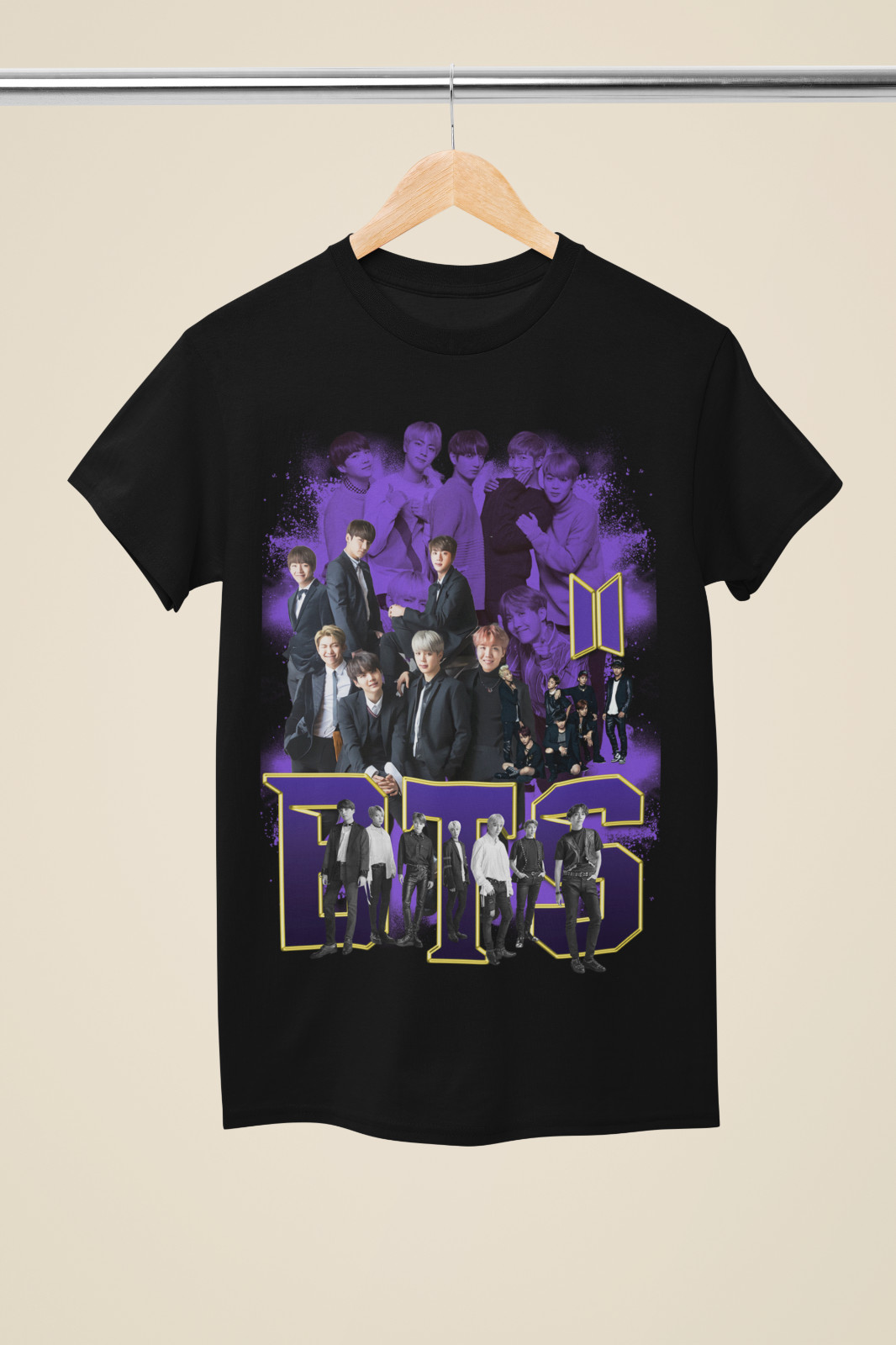 BTS Purple Bold Logo & Suit Photo Collage Black T-Shirt – (MU32)