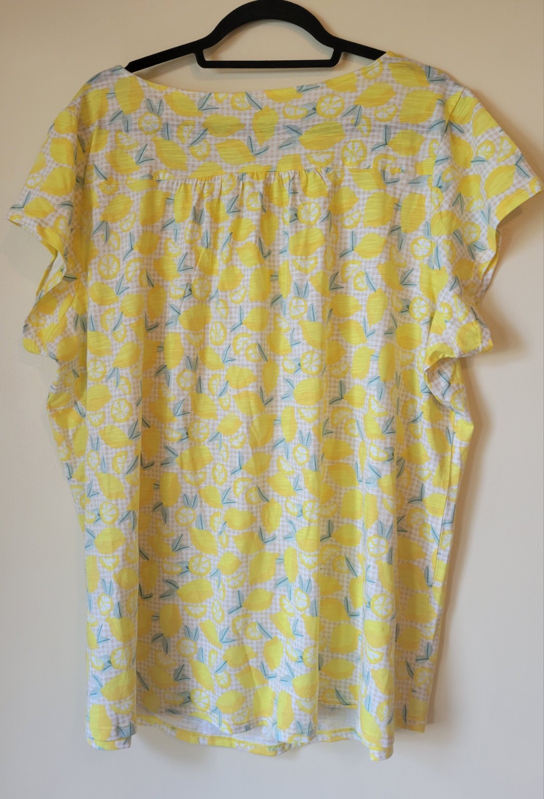 NWT Lands End Lemon Blouse 2X Plus Gingham Soft Tencel Smocked Short Sleeve