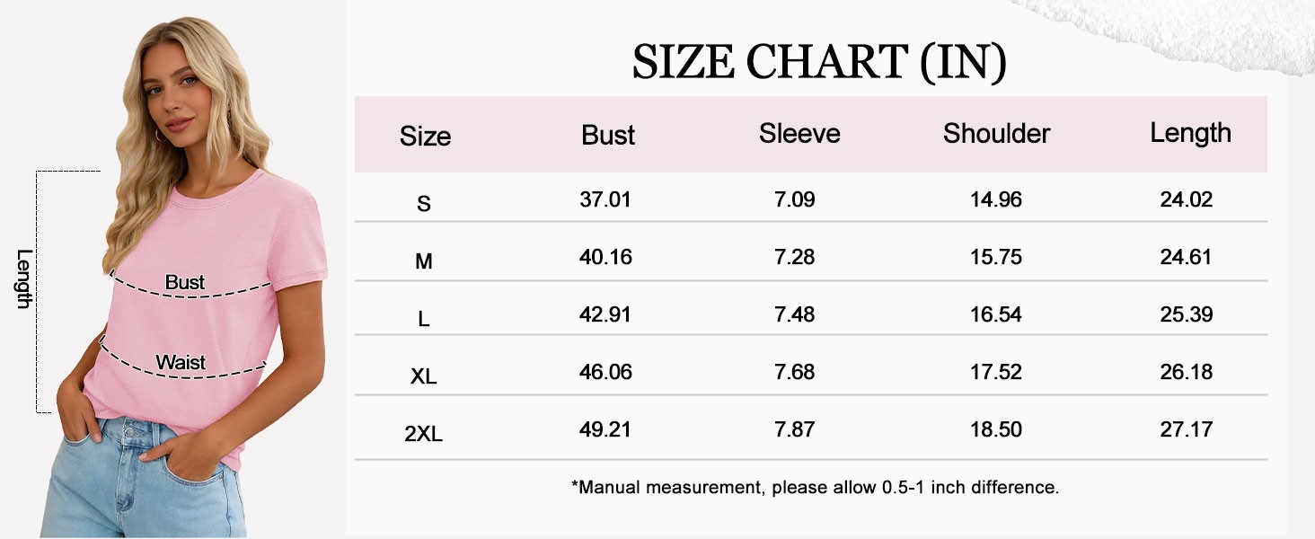 Women’s Crewneck T-Shirts Short Sleeve Cotton Shirt Summer UPF 50+ Casual Tops