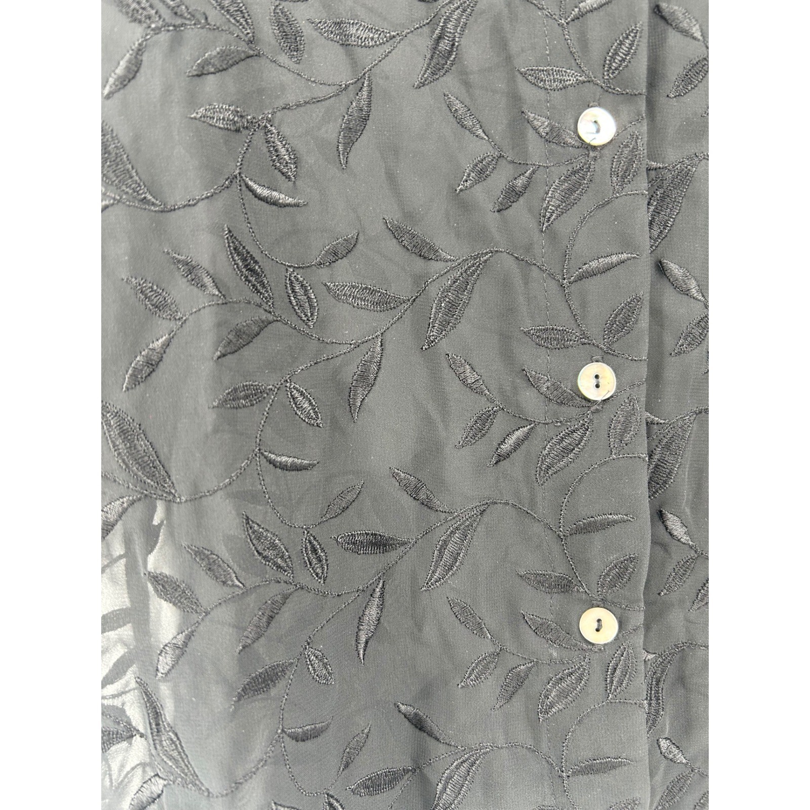 Preview Collection Black Sheer Leaf Embroidered Button Down Blouse Top Womens M