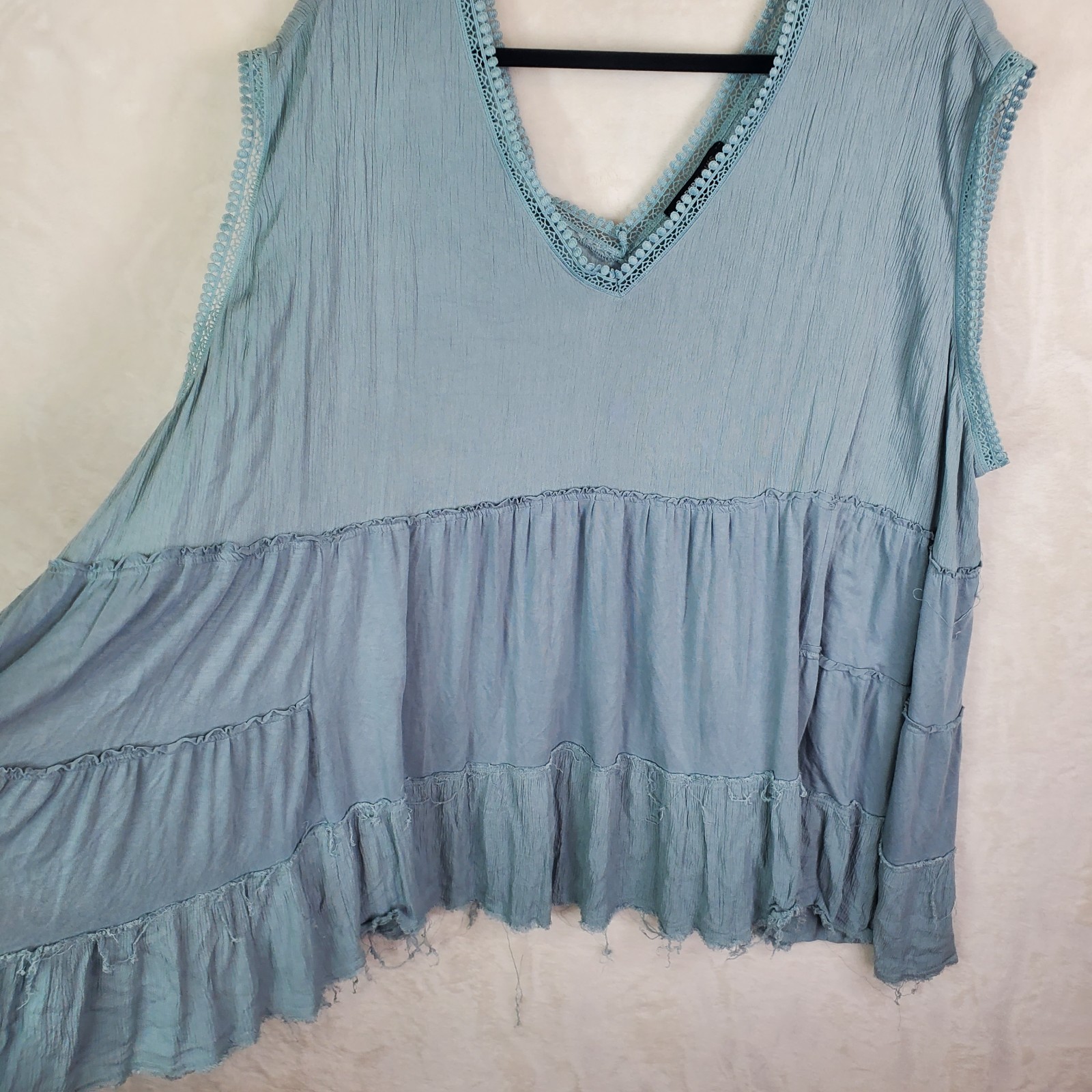 Robert Louis Plus Size Babydoll Oversized Cap Sleeve Top Crochet Lace Trim Sz 3X