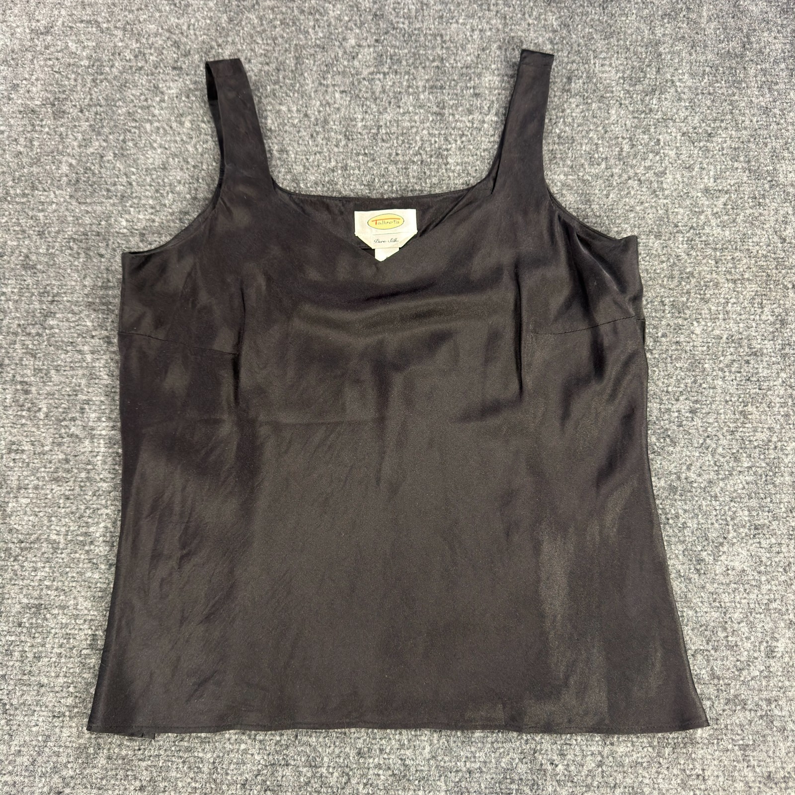 Talbots Black 100% Pure Silk Tank Sleeveless Blouse V-Notch Scoop Neck Size 6