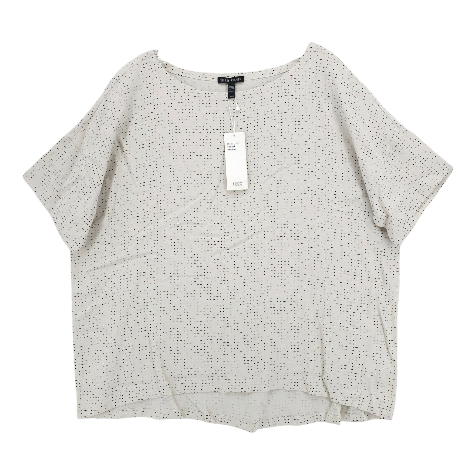 NWT EILEEN FISHER Tencel Viscose Bateau Neck Top Morse Code BONE Size MEDIUM