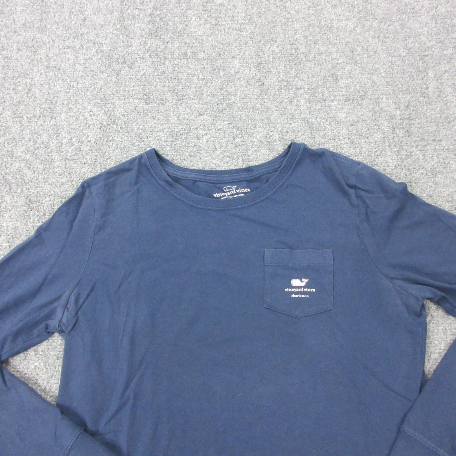 Vineyard Vines Shirt Womens Small Blue Charleston Whale Logo Pocket Long Sleeve