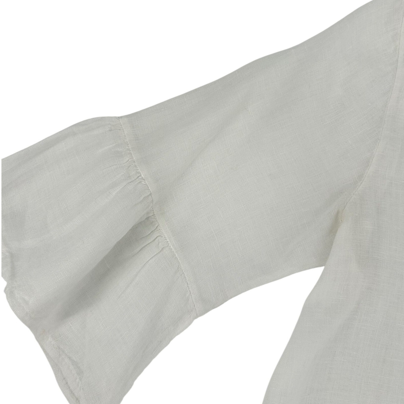 Terzo Millennio White 100% Linen Ruffle Bell Sleeve Blouse Top Made in Italy M