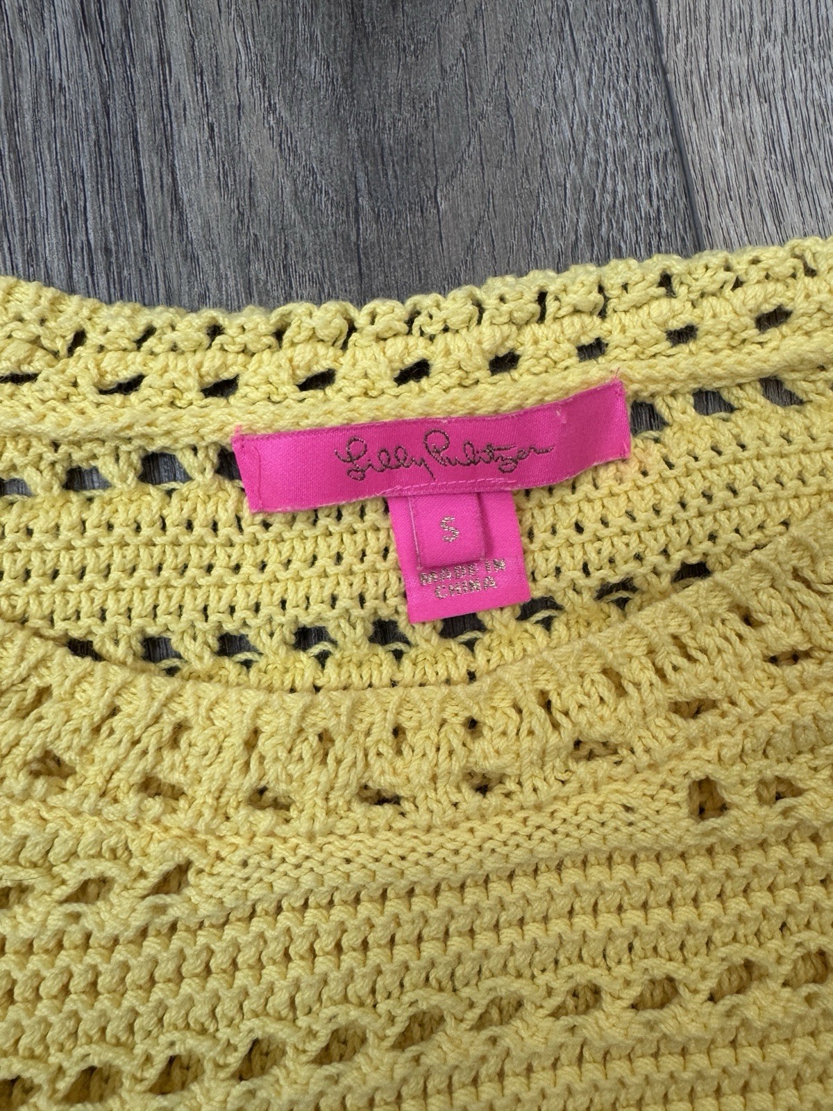 Lilly Pulitzer Crochet S Open-Knit Ruffle Sleeve Sweater in Sunshine Yellow