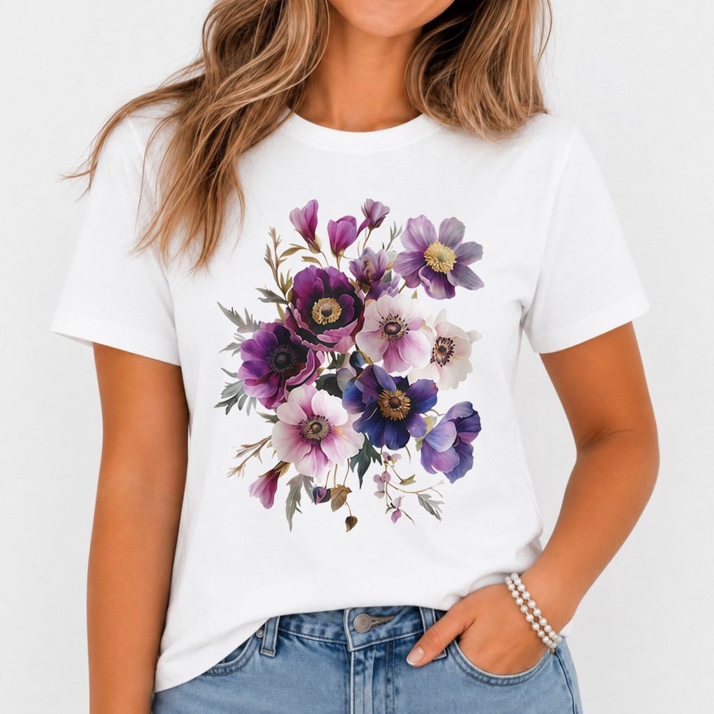 Floral T-Shirt Women Graphic Tee Aesthetic Flower Bouquet Print Top