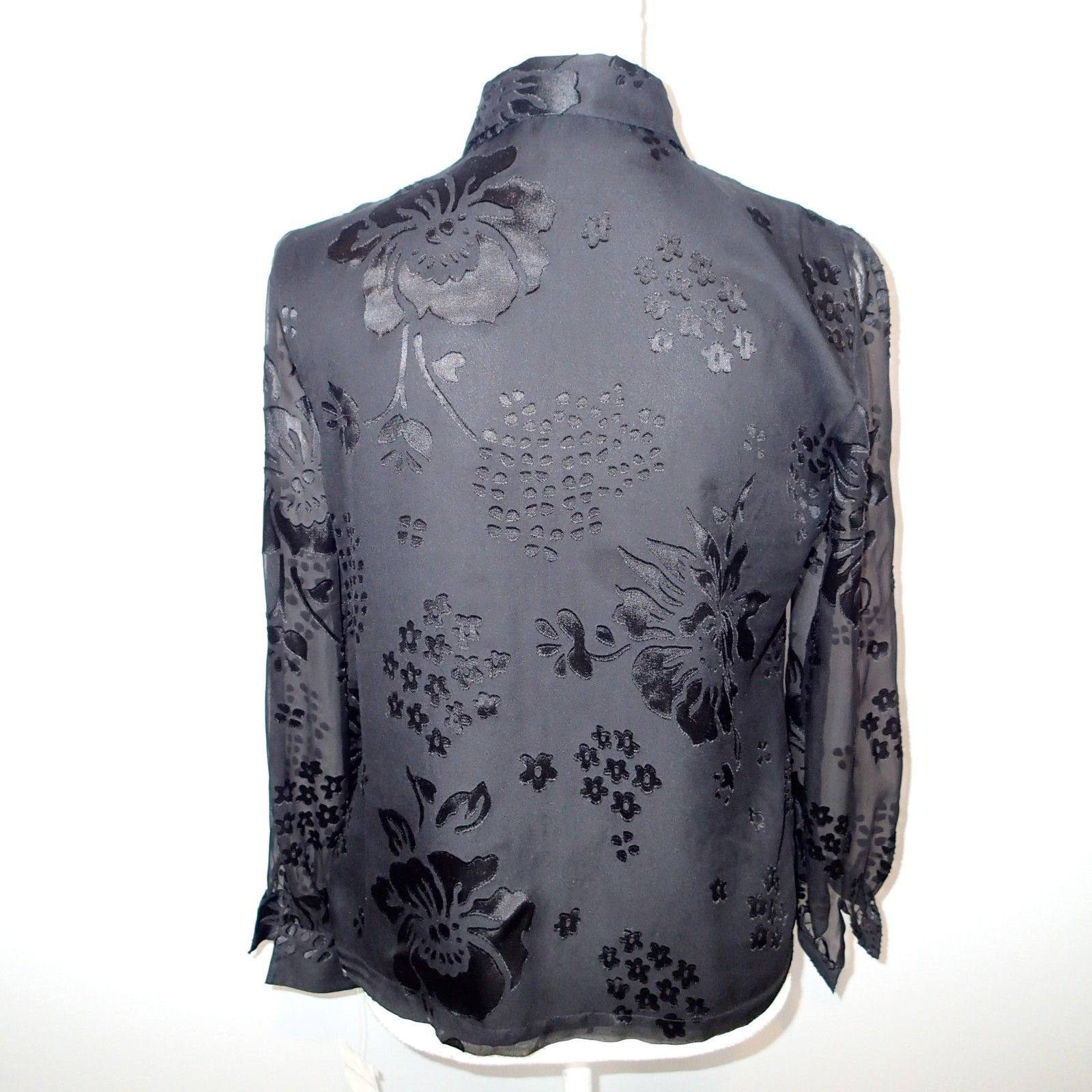Josephine CHAUS Black blouse sheer Long sleeve 4p button down top shirt silk bl