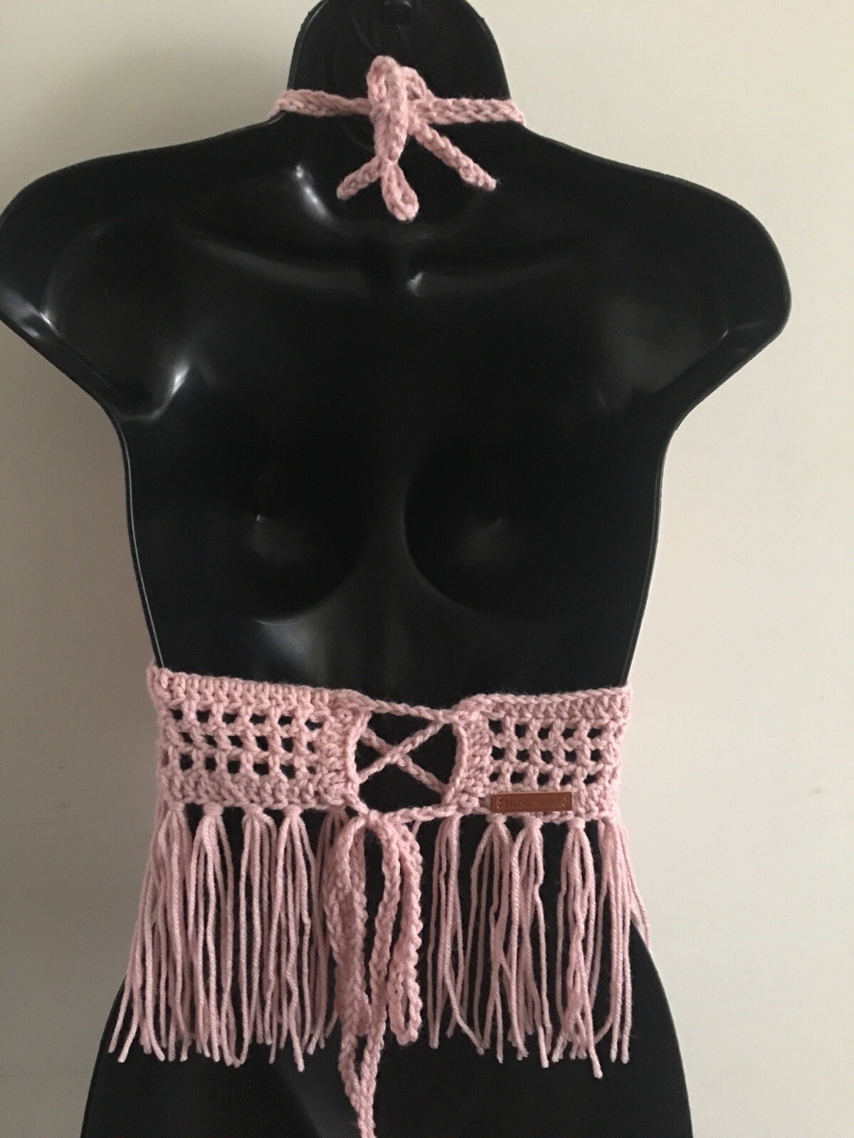 LOW PRICE TOP HANDMADE CROP TOP HALTER TOP BRALETTE FRINGE CORSET BLUSH PINK