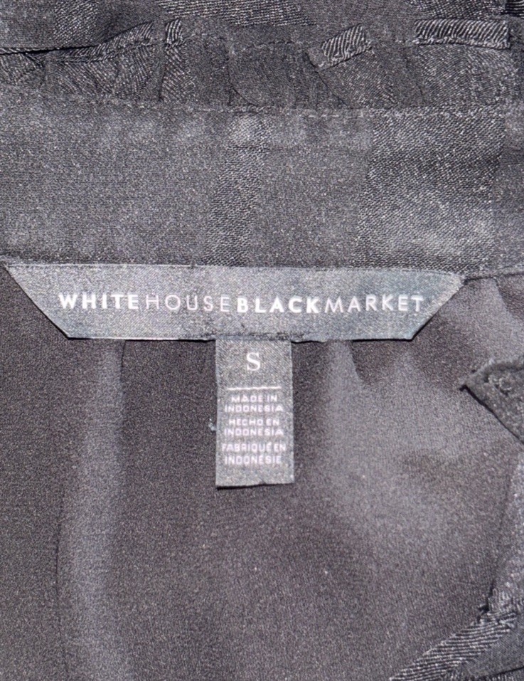 White House Black Market Black Sheer Chiffon V-Neck Bow Tie Blouse Size S