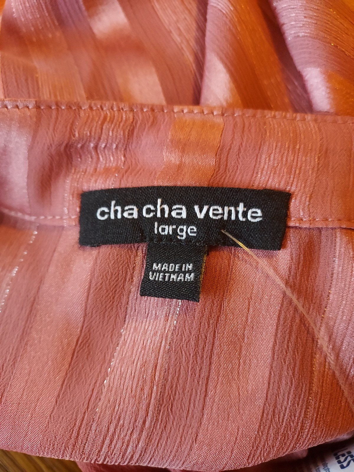 NWT Cha Cha Vente Top Women L Pink Sheer Flowy Metallic Bow Romantic Blouse