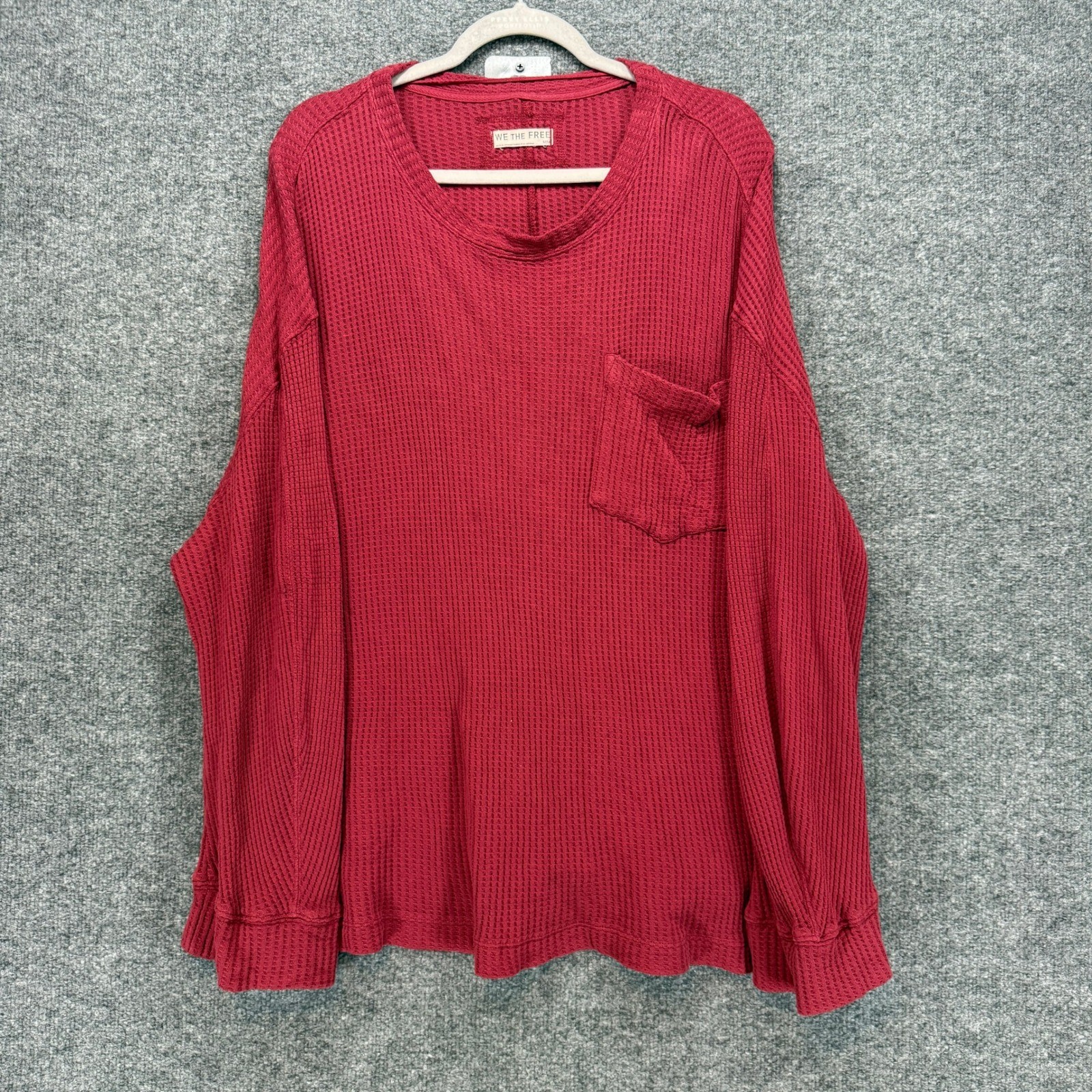 We The Free Shirt Women Medium Red Waffle Knit Oversized Thermal Bohemian