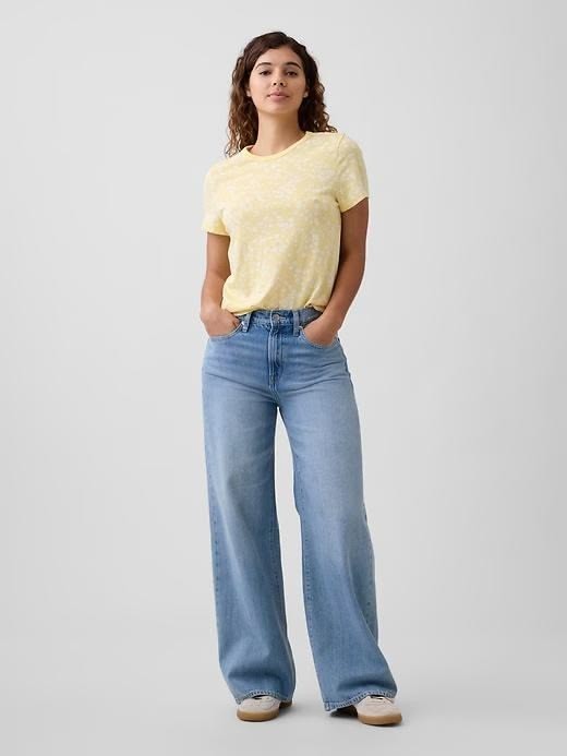 GAP Women’s Favorite Crewneck T-Shirt-Yellow Boho Floral -Sizes S. M. L. XL.