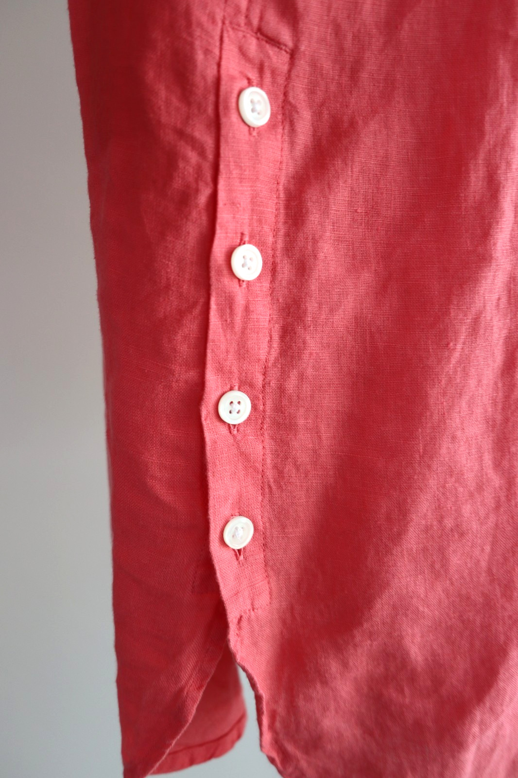 Talbots Salmon Pink Linen Roll Tab Sleeve Side Buttons Tunic Blouse Top Women L