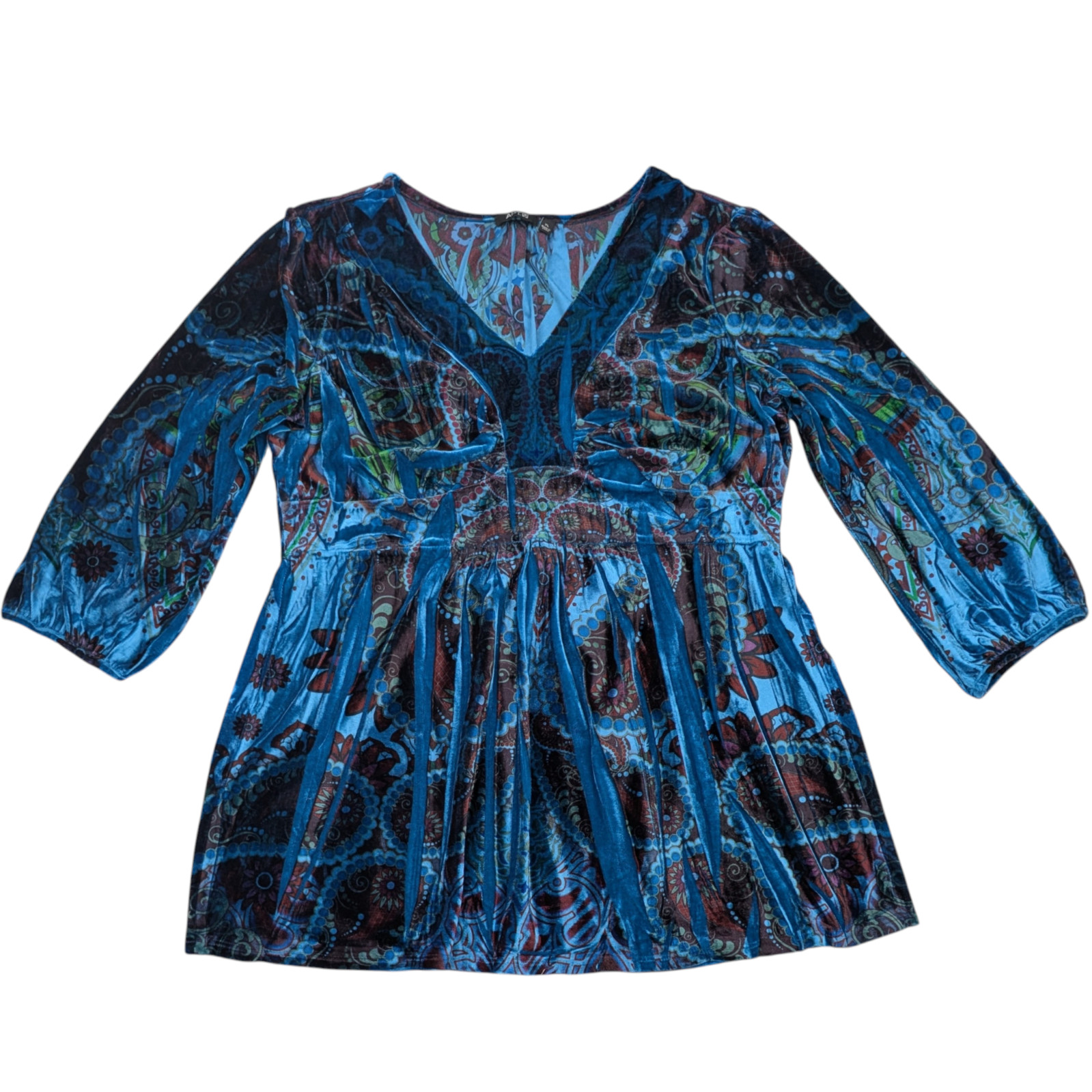 Y2K Crushed Velvet Babydoll Tunic XL Blue Boho Tapestry Fairy Grunge Whimsigoth