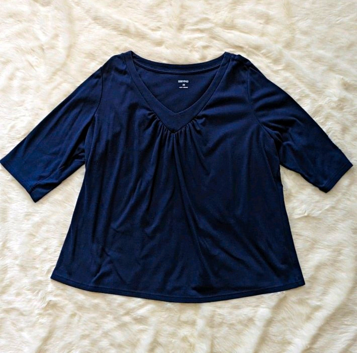 Essentials Navy Solid Knit Top V-Neck 3/4 Sleeve Pullover Plus Size 3X