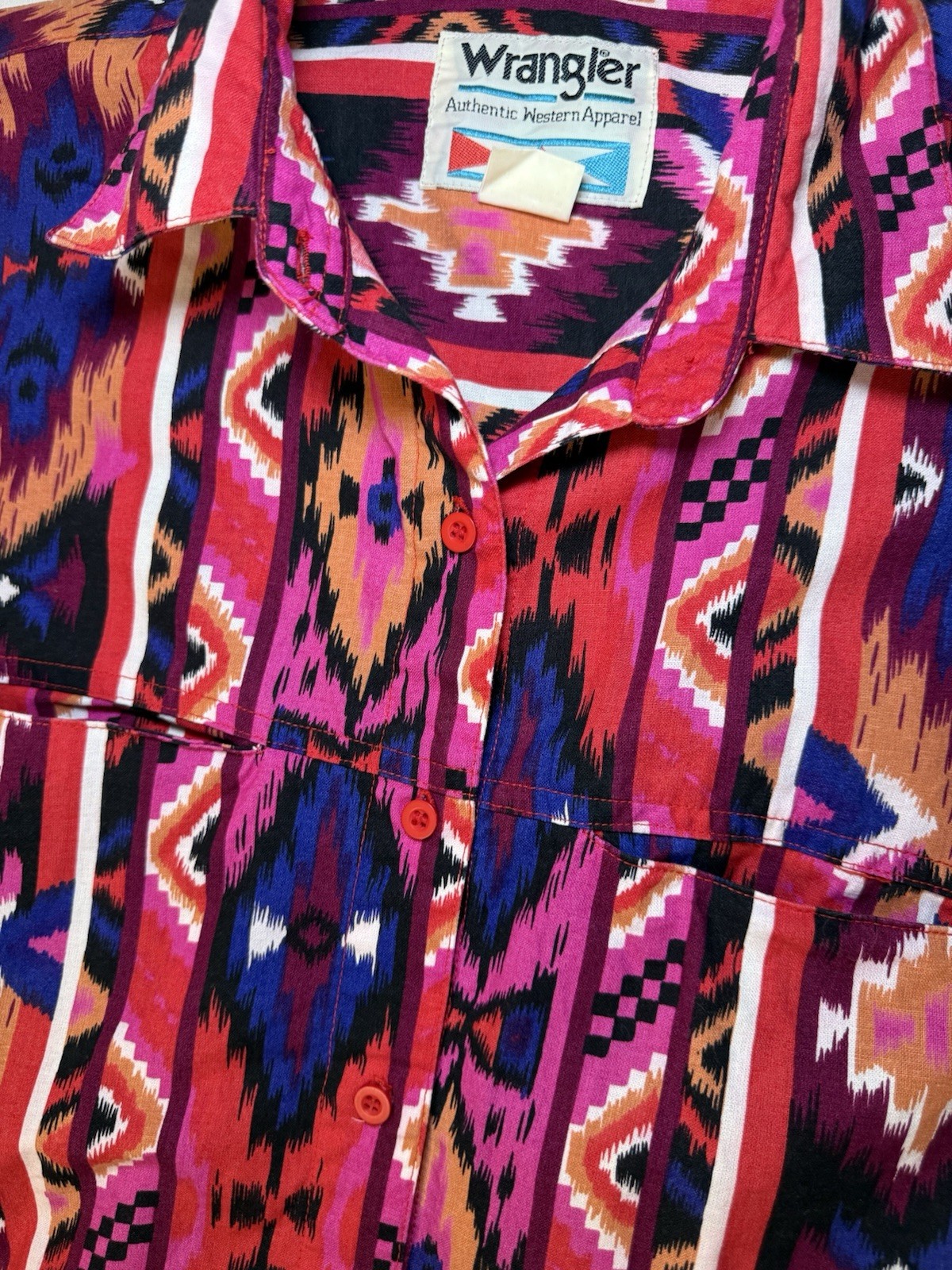 Vintage Wrangler Western Shirt Aztec Southwestern Pink Button Front