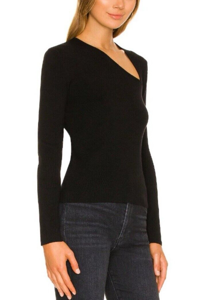 REVOLVE One Grey Day Asymmetrical Neck Black Leon Sweater Top Size S, NEW $168