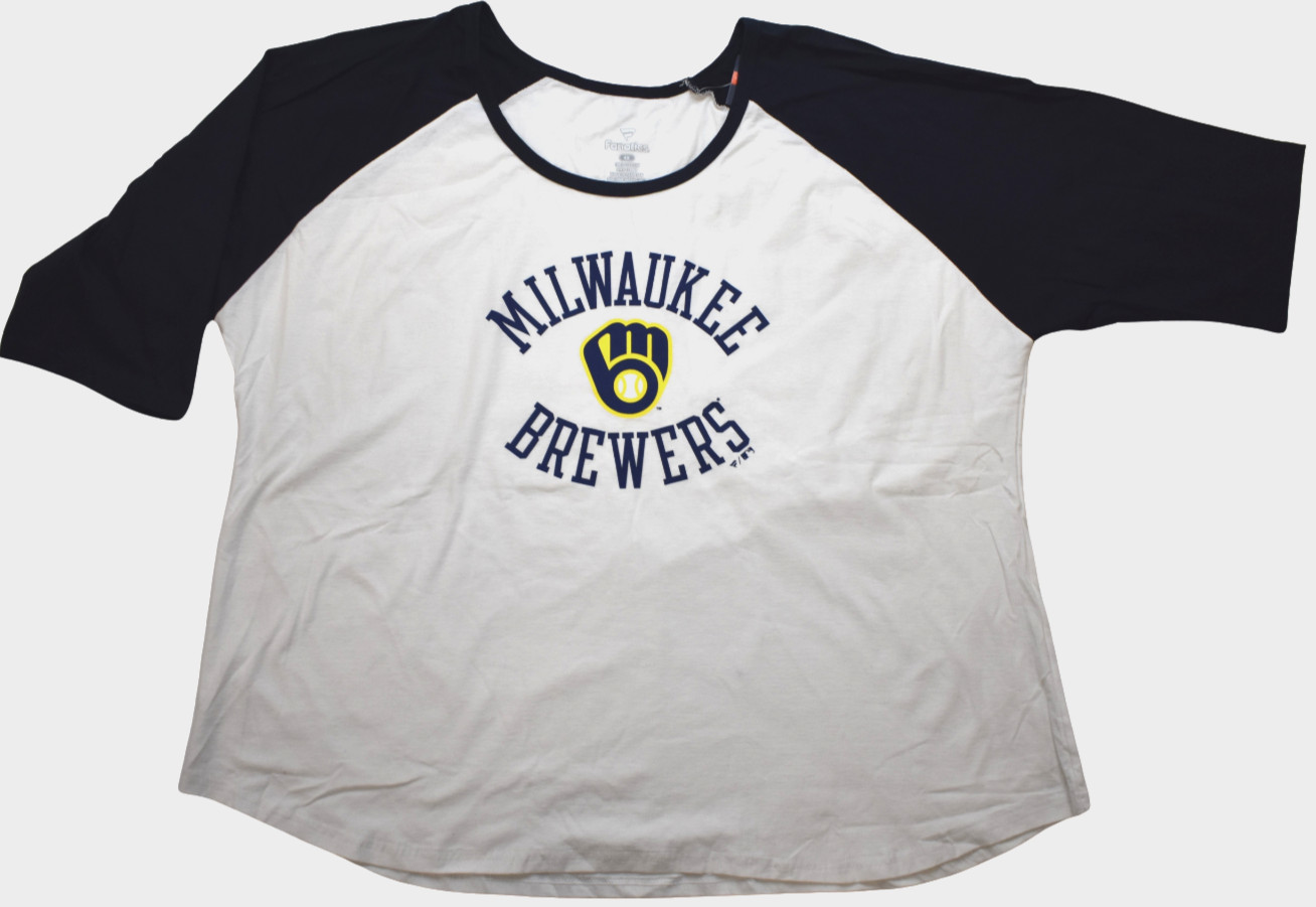Fanatics Womens Plus Size MLB Milwaukee Brewers Baseball Raglan Shirt NWT 1X-4X