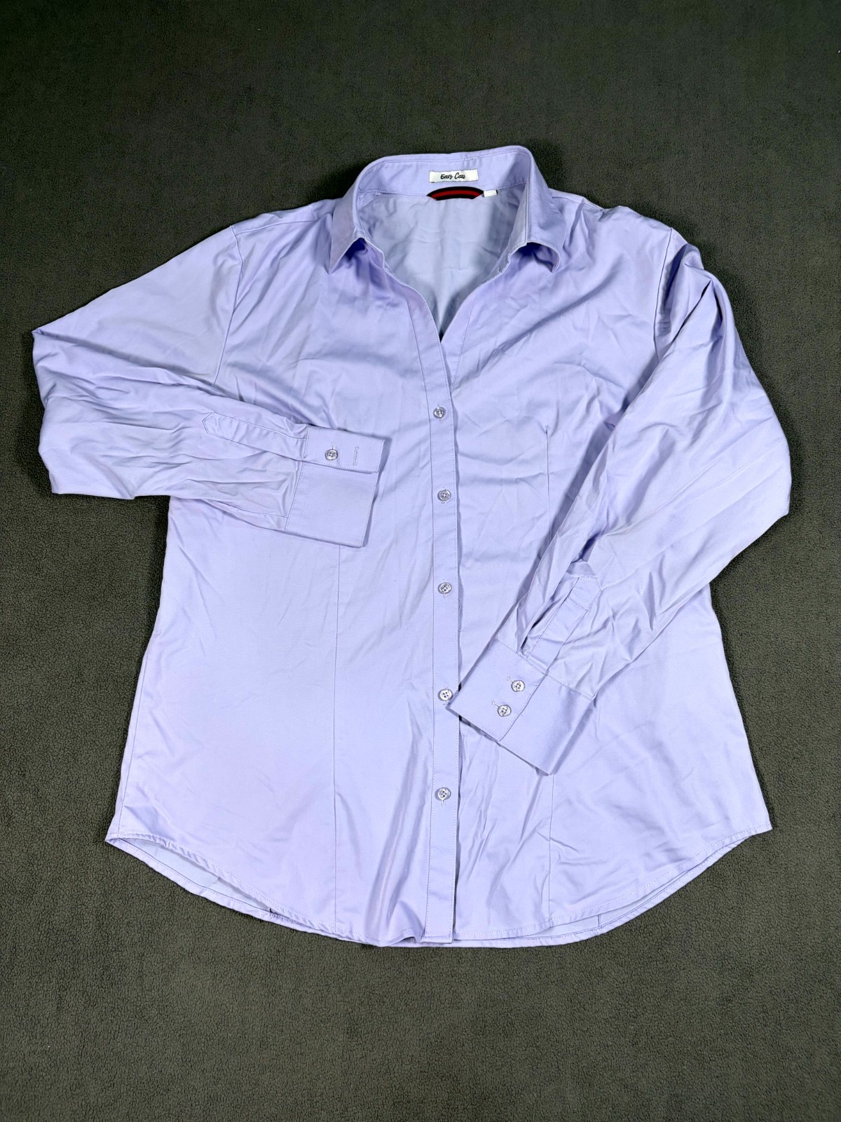 Womens Easy Care Shirt L Purple Stretch Button Up Collared Professional Formal