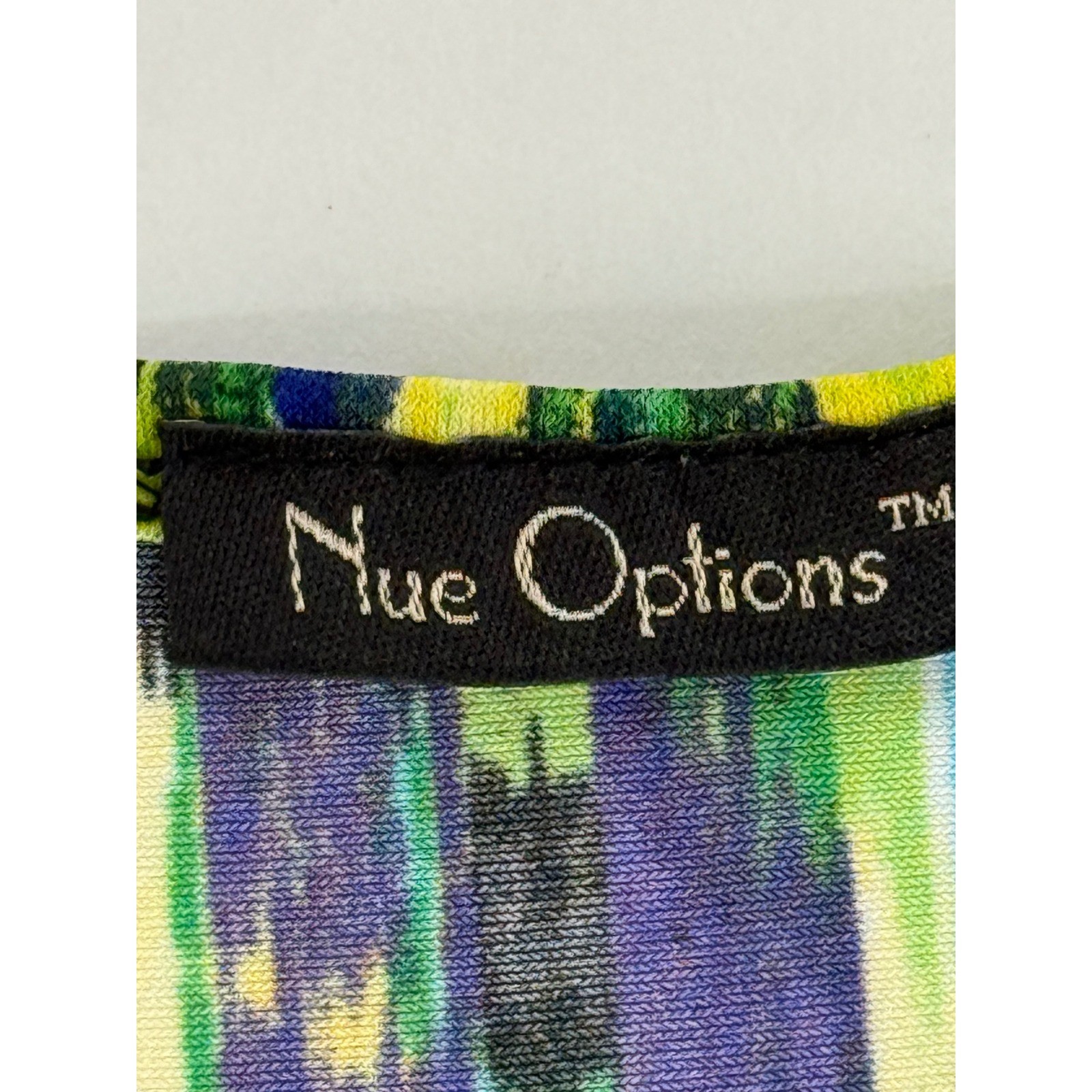 Nue Options Womens V-Neck 3/4 Sleeve Abstract Print Top Green Blue Yellow Sz M