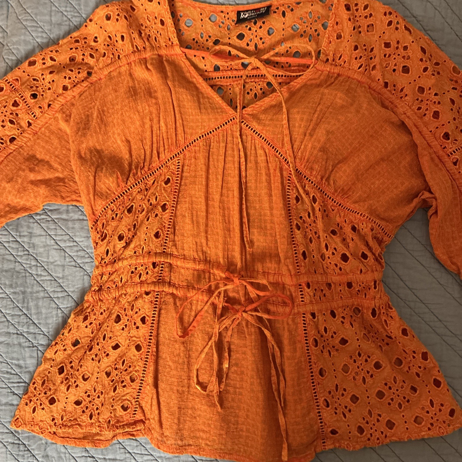 Artsy Embroidered Crochet Lacy Top OS Fairy Whimsigoth Boho Festival Orange