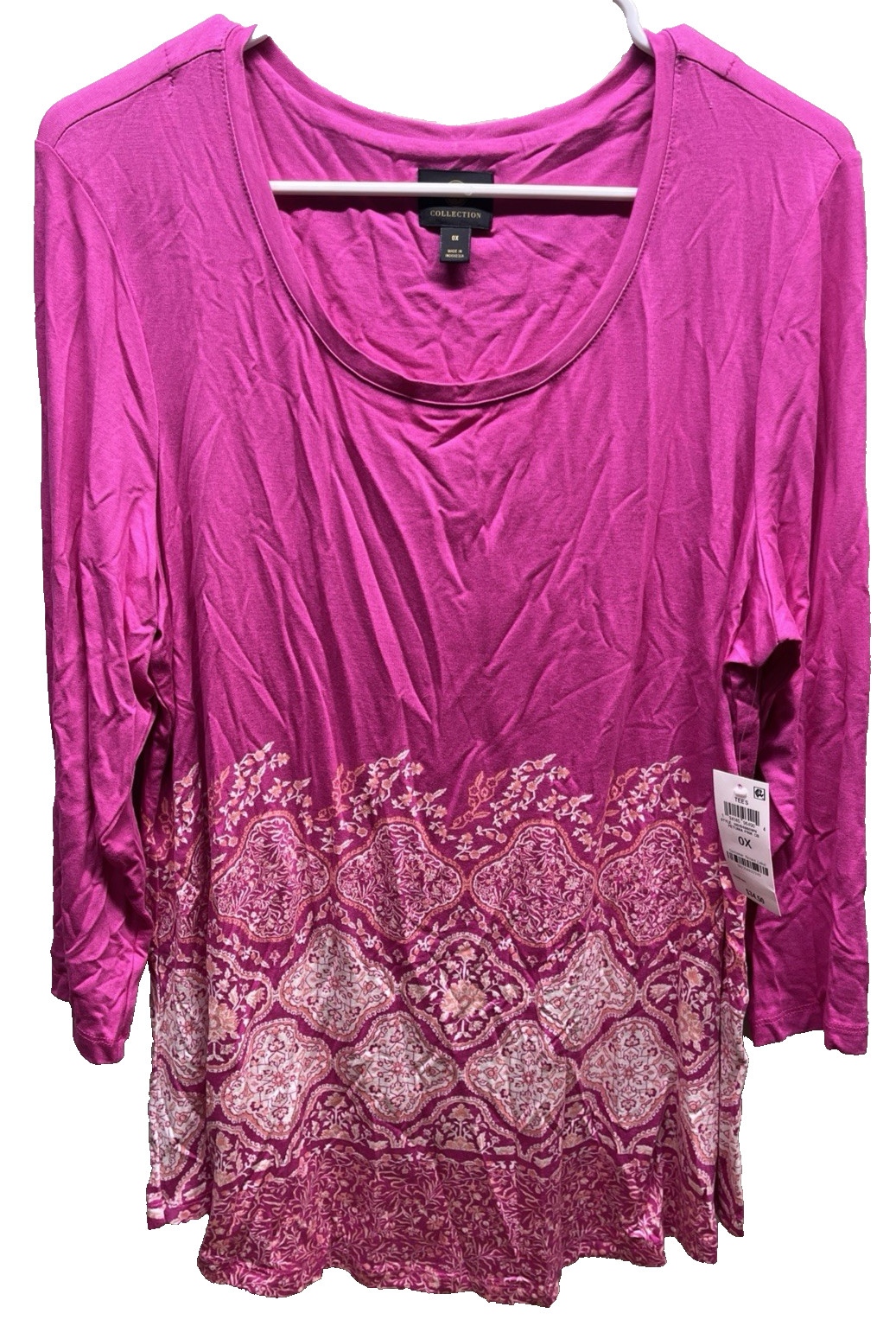 JM Collection top womens plus size 0X petunia pink 3/4 sleeve New! shirt