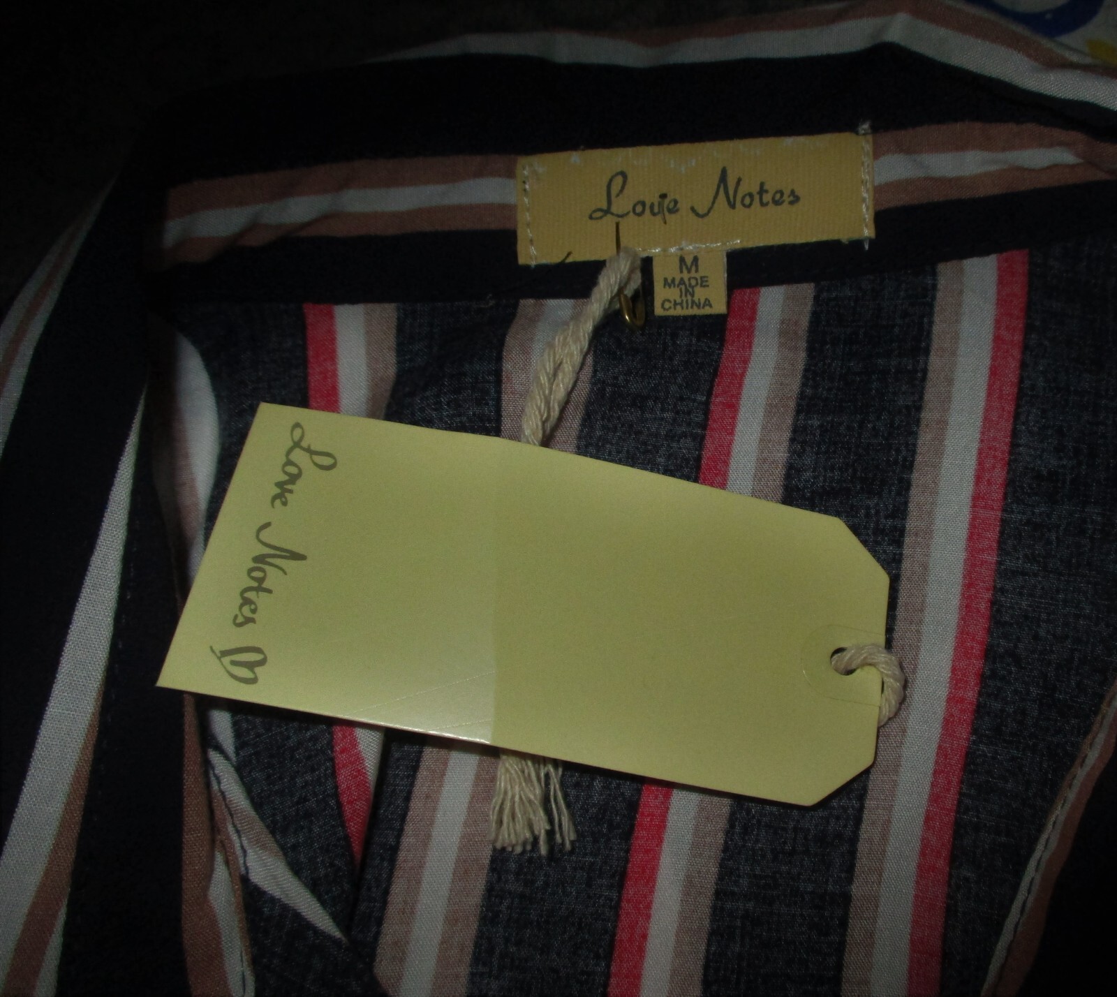 LOVE NOTES Blue Red White Long Sleeve Rayon Blouse Size M NWT