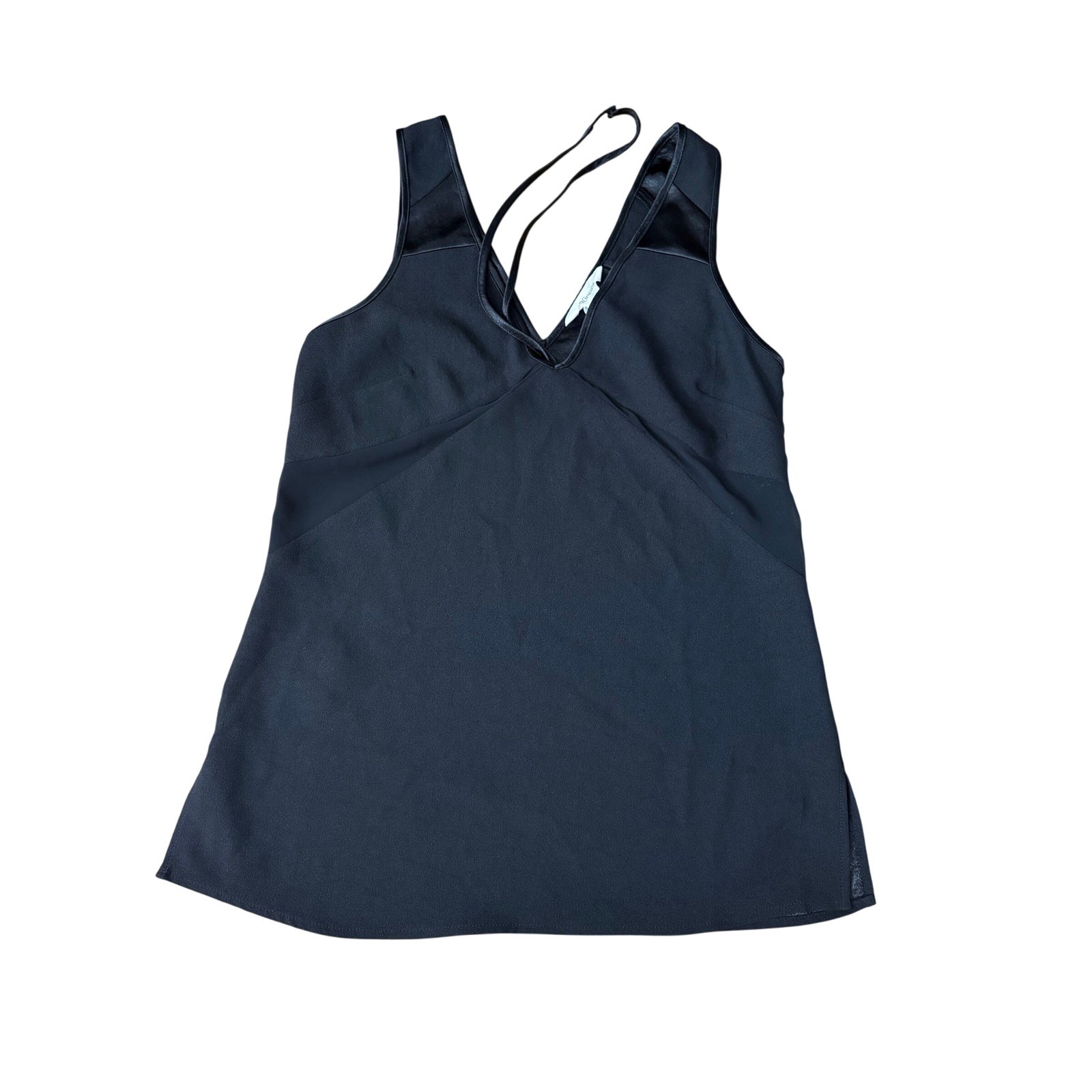 BCBGeneration Black Mixed Media V-Neck Tank Top Sleeveless Blouse IYD1V294 Small