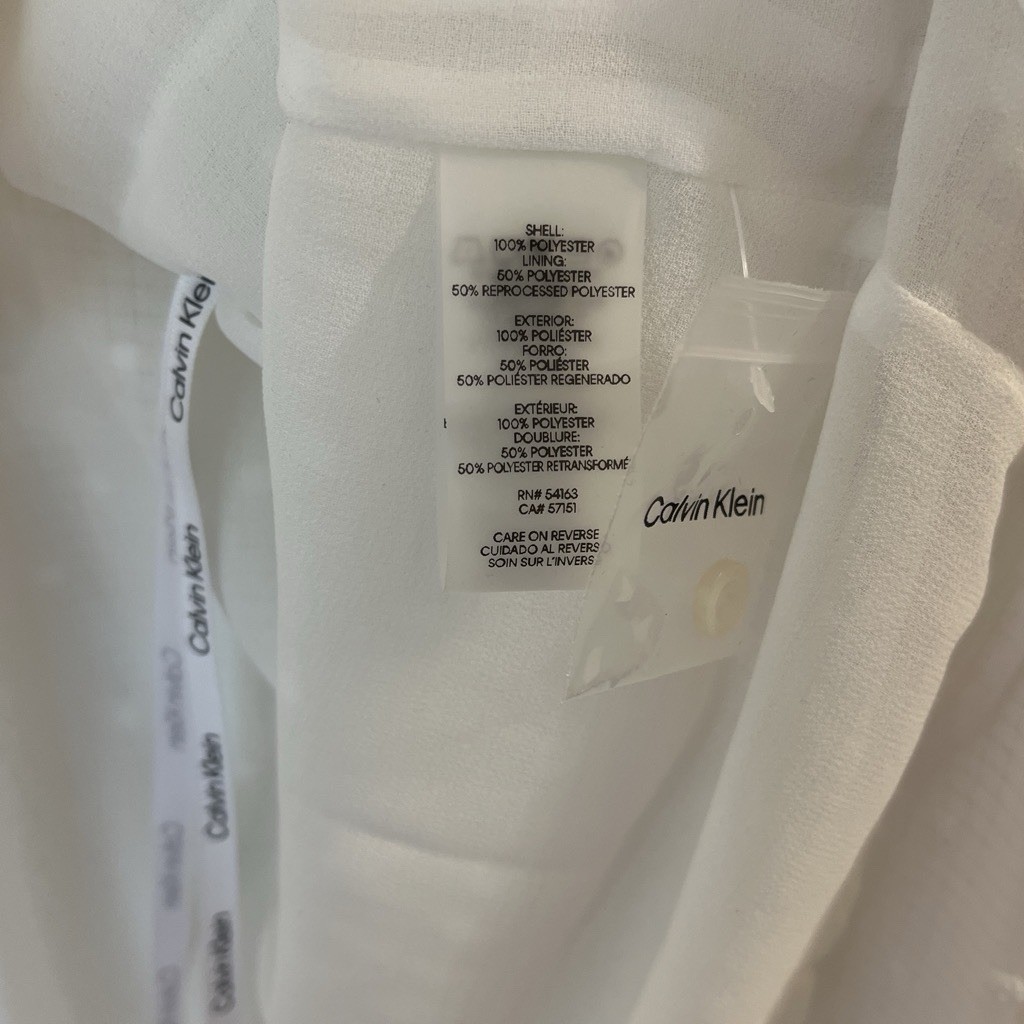 Calvin Klein XL White Sheer Chiffon Polka Dot Bow Tie Blouse