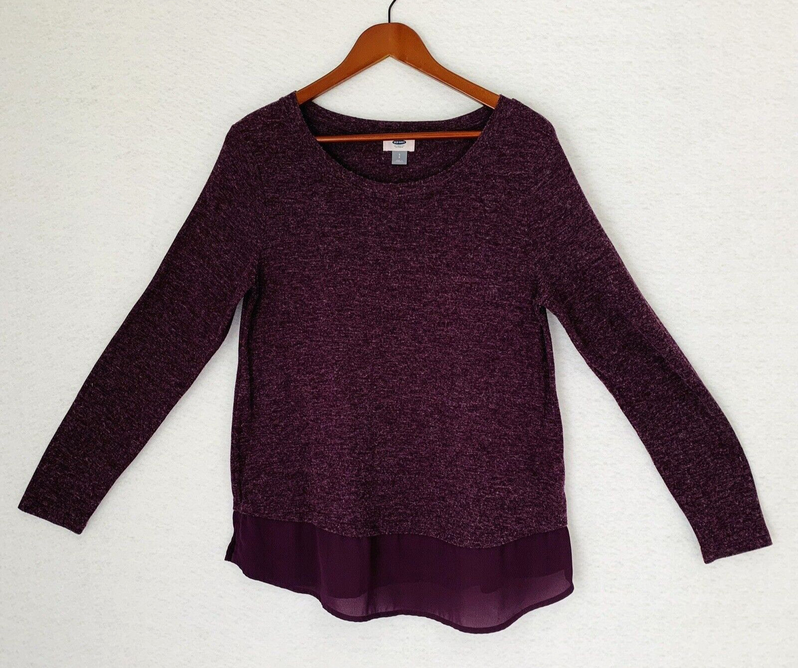 Old Navy Tunic Women S Heathered Maroon Layered Sheer Crew Casual Pullover Comfy