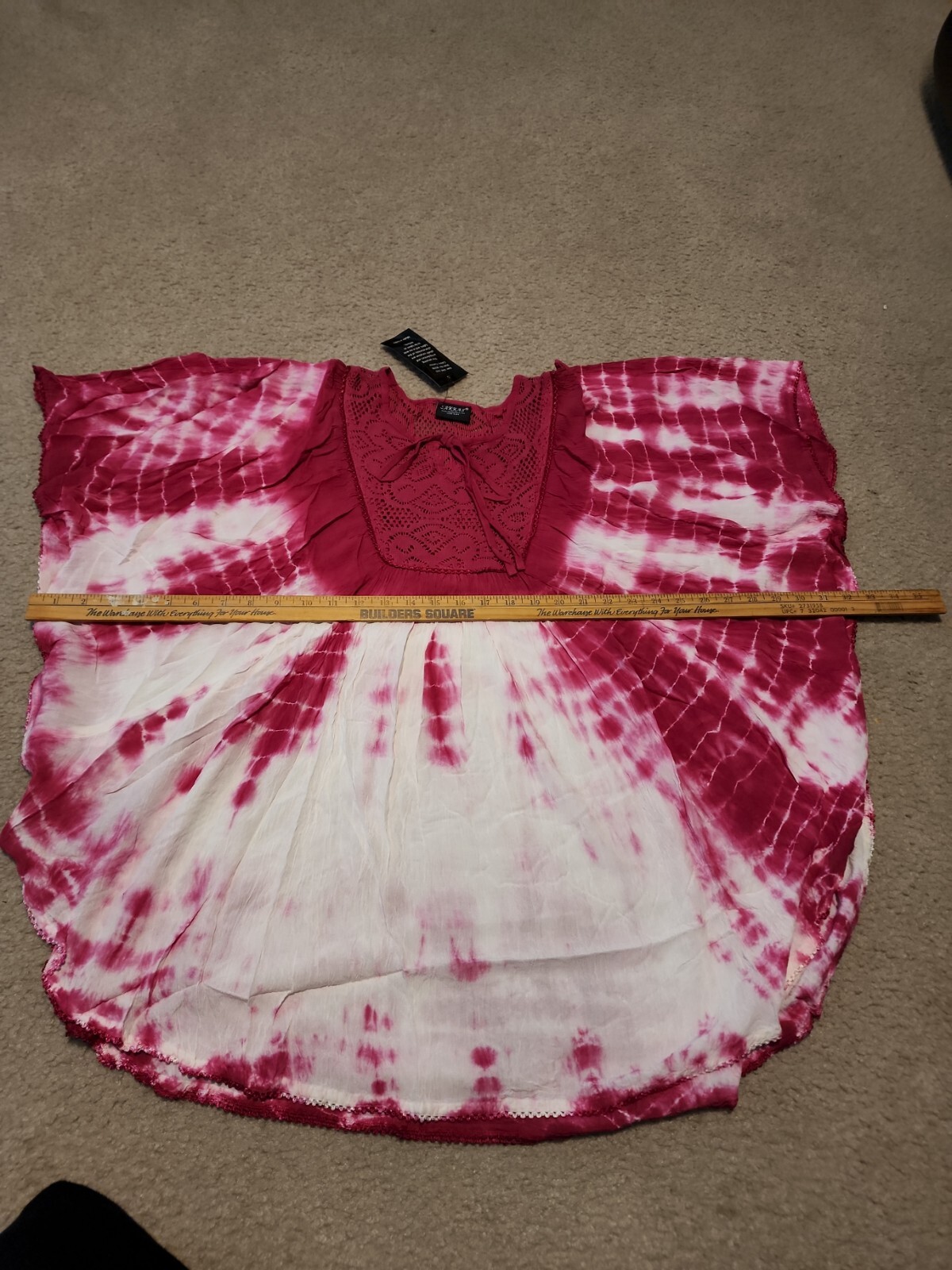 Sakkas Fushia White Tie Dye Sleeve Boho Tunic Top OS NWT