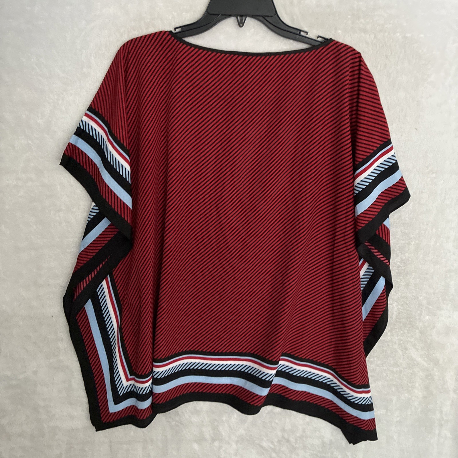Michael Kors Womans Blouse Top Red Striped Large XL Polyester Short Sleeve