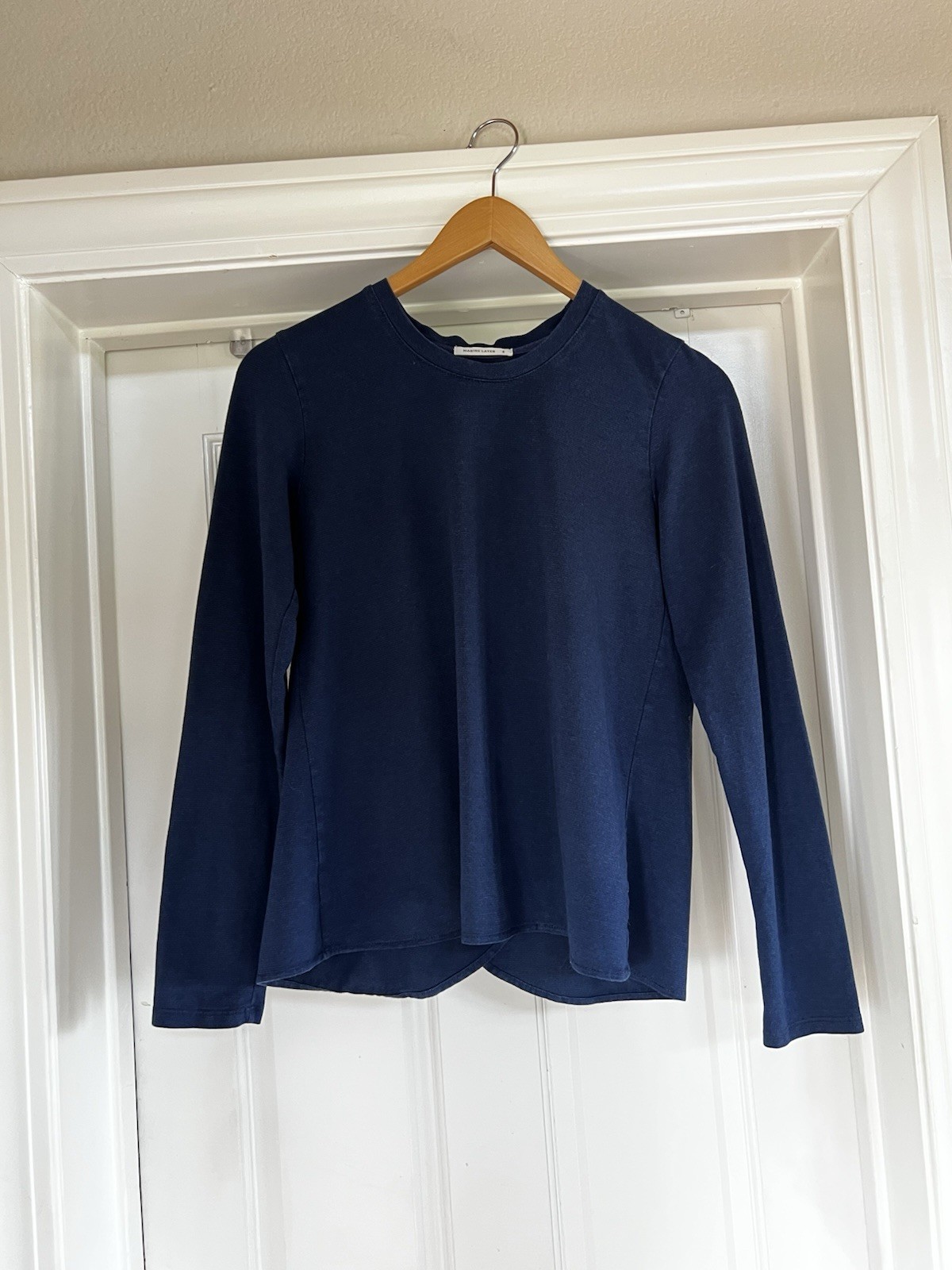 Marine Layer Micro Modal Jersey Size Small Split Back Long Sleeve Top Navy Blue
