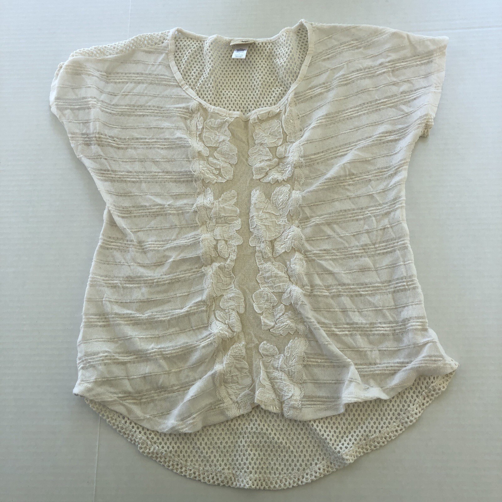 Daytrip Ivory Floral Sheer Boho Festival Lace Top Sz L A2995