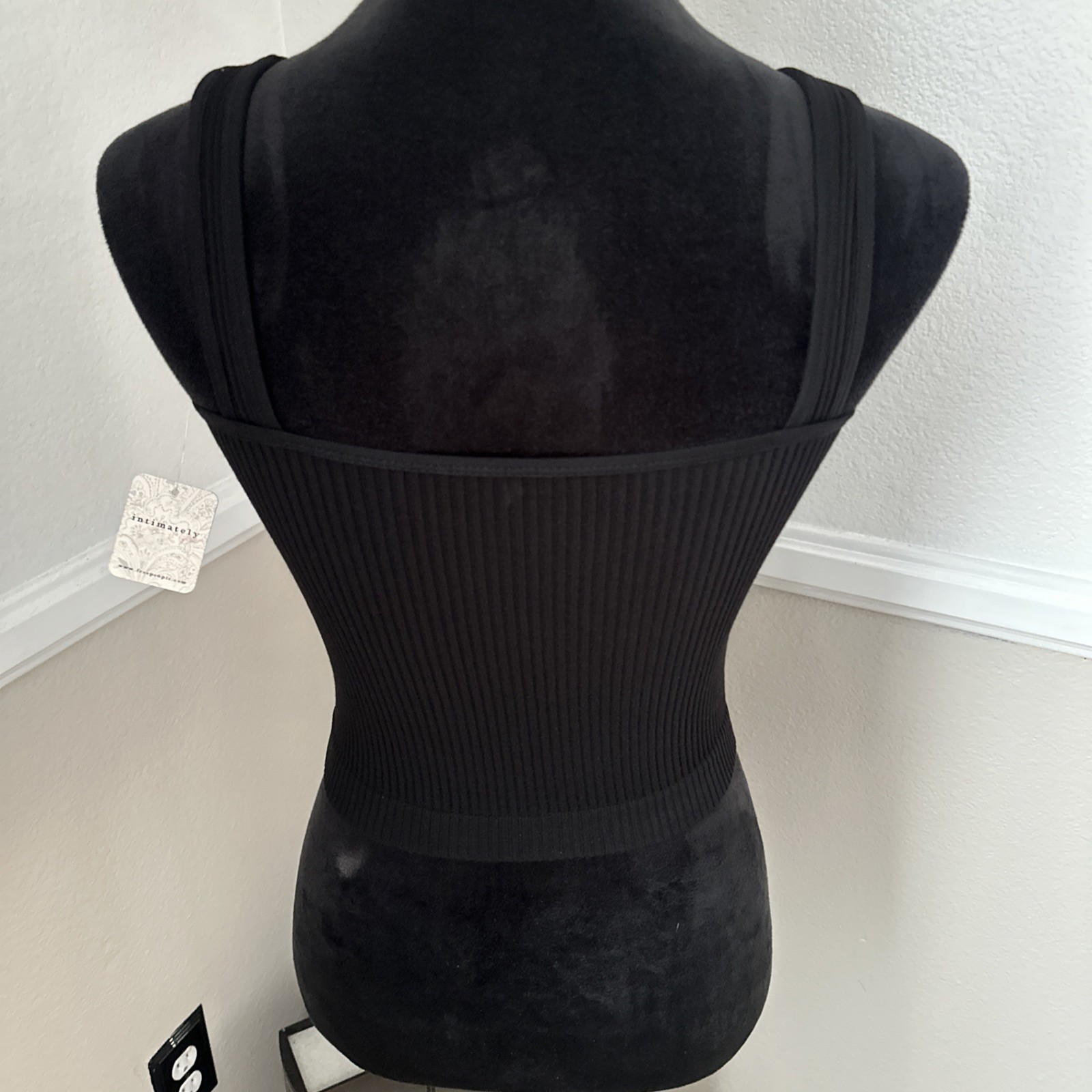 NWT Free People Solid Knit Brami V Neck Cropped Ribbed Tank Top Black XS/S $38