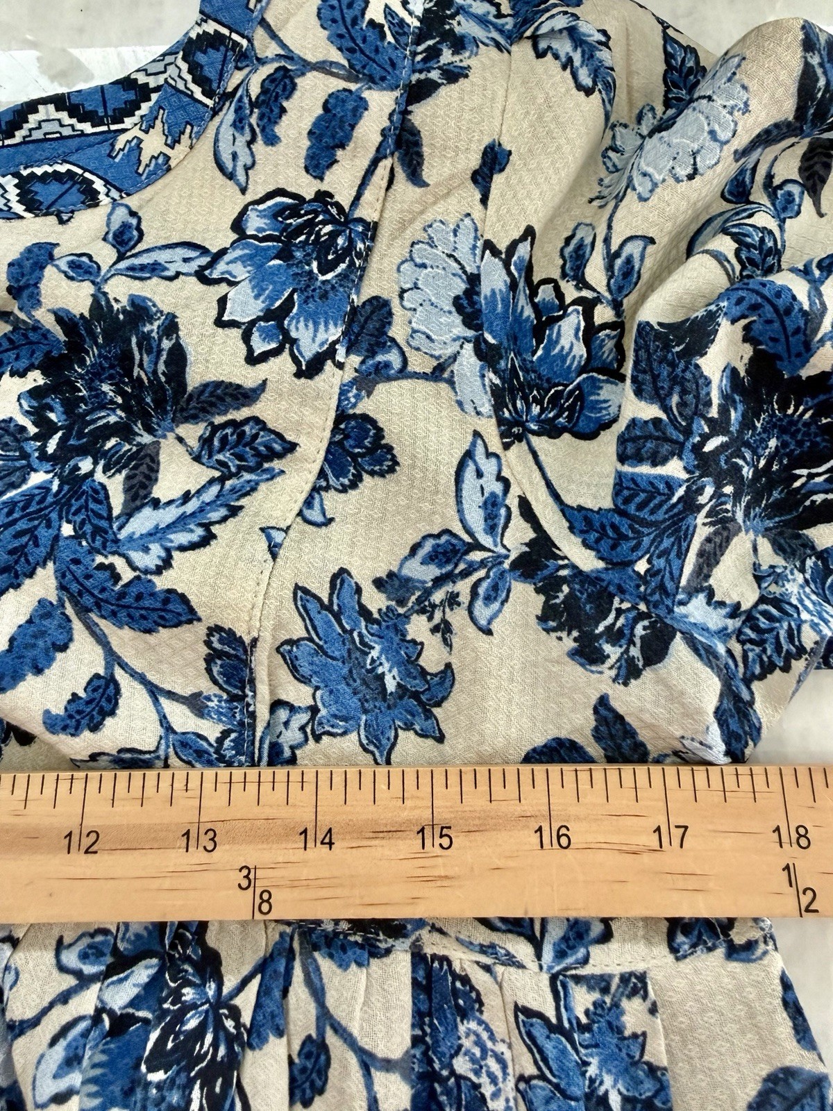 Lucky Brand Blue Floral Peasant Boho Blouse Tassel Babydoll S Balloon Sleeves