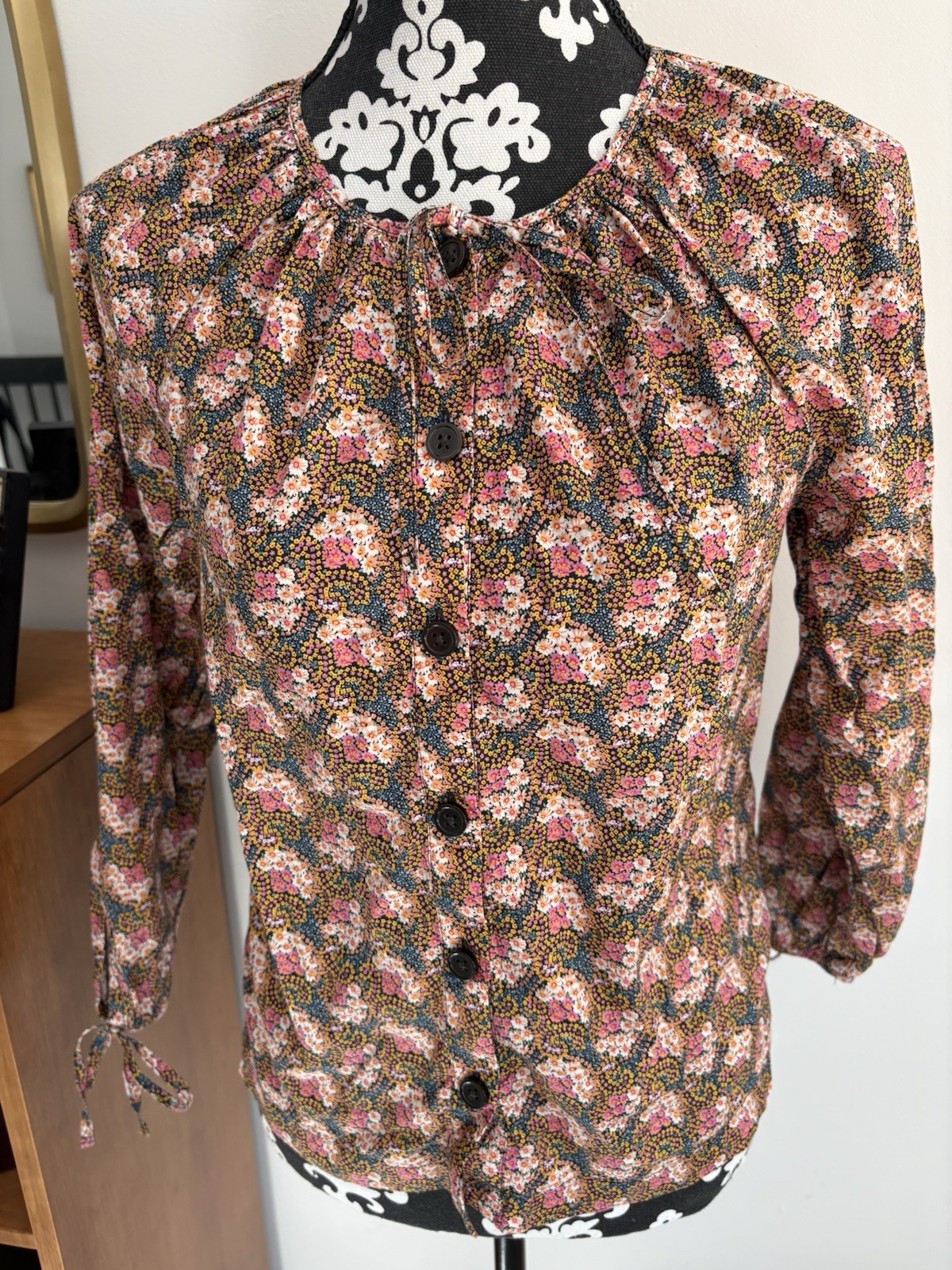 J.Crew Collection Tie-Sleeve Button-Front Top Blouse Ratti® Prism Floral Small