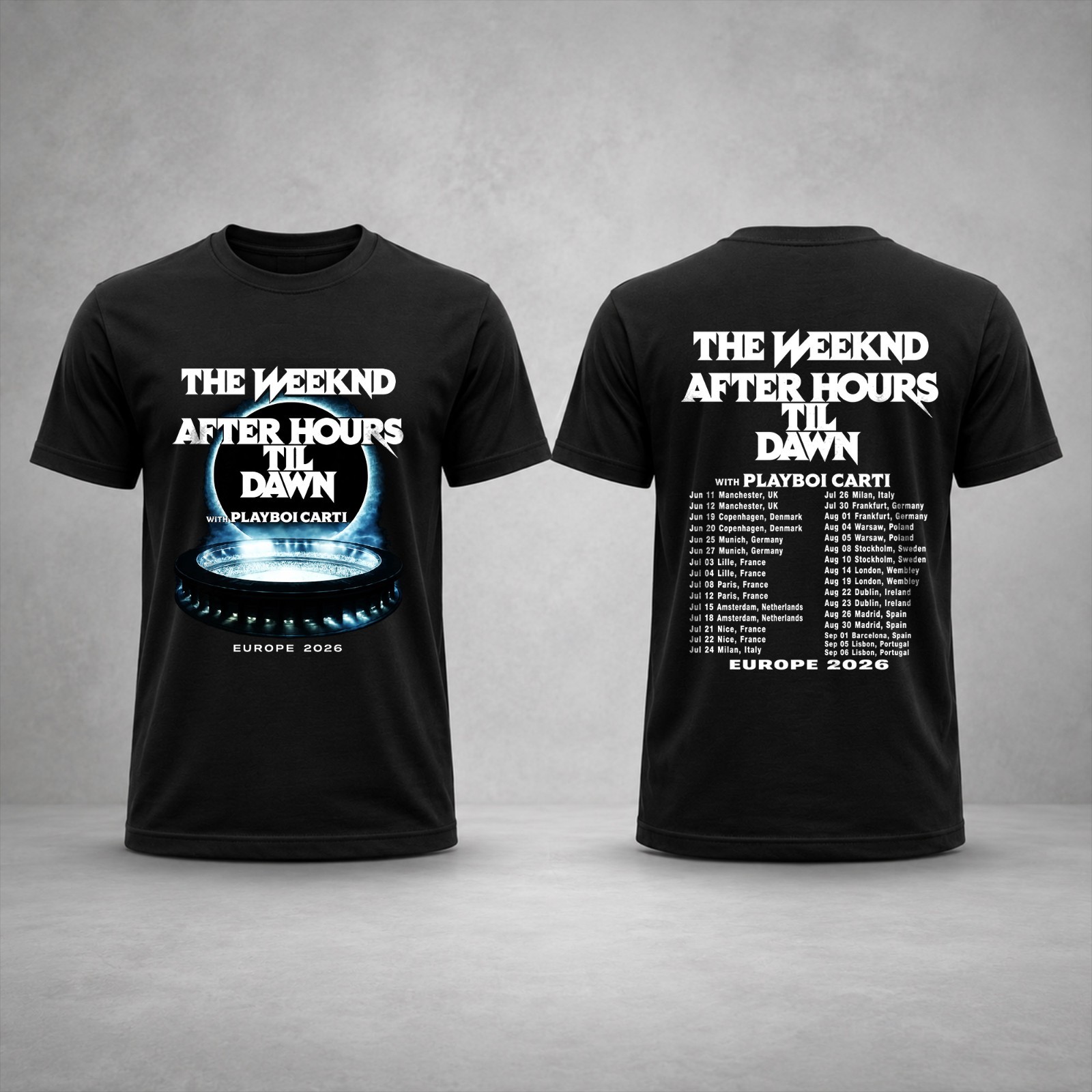 The Weeknd Inspired After Hours Til Dawn Europe 2026 Tour Dates Concert Fan Tee