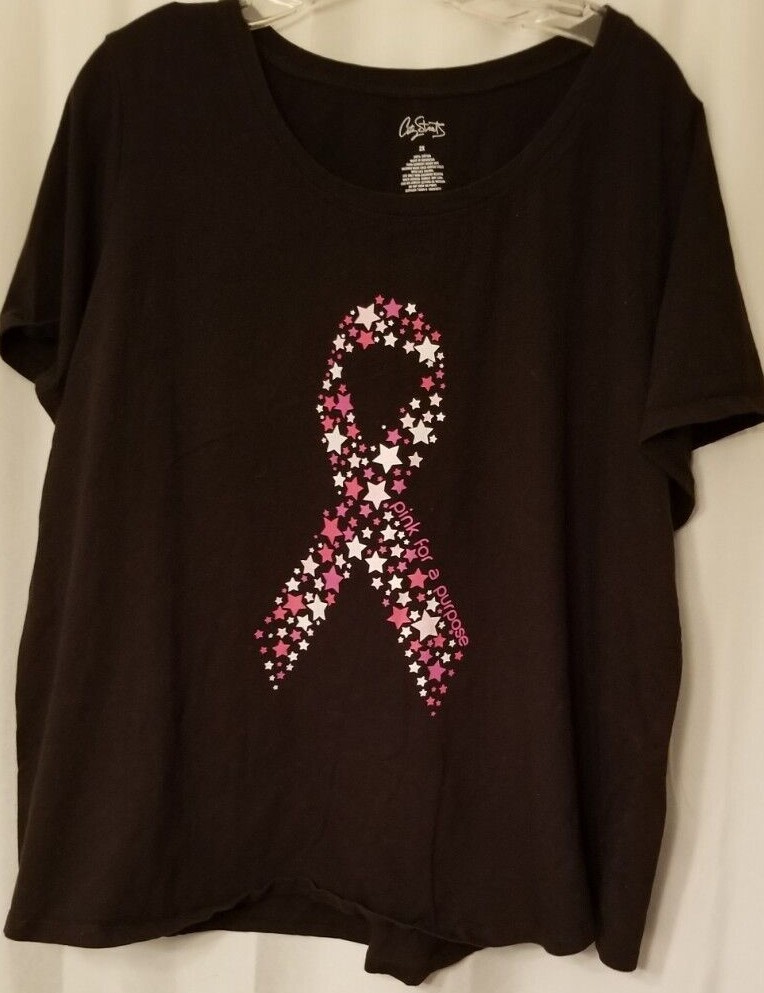 Breast Cancer Awareness PINK For a Purpose Ribbon Star Design Black & Pink 2X