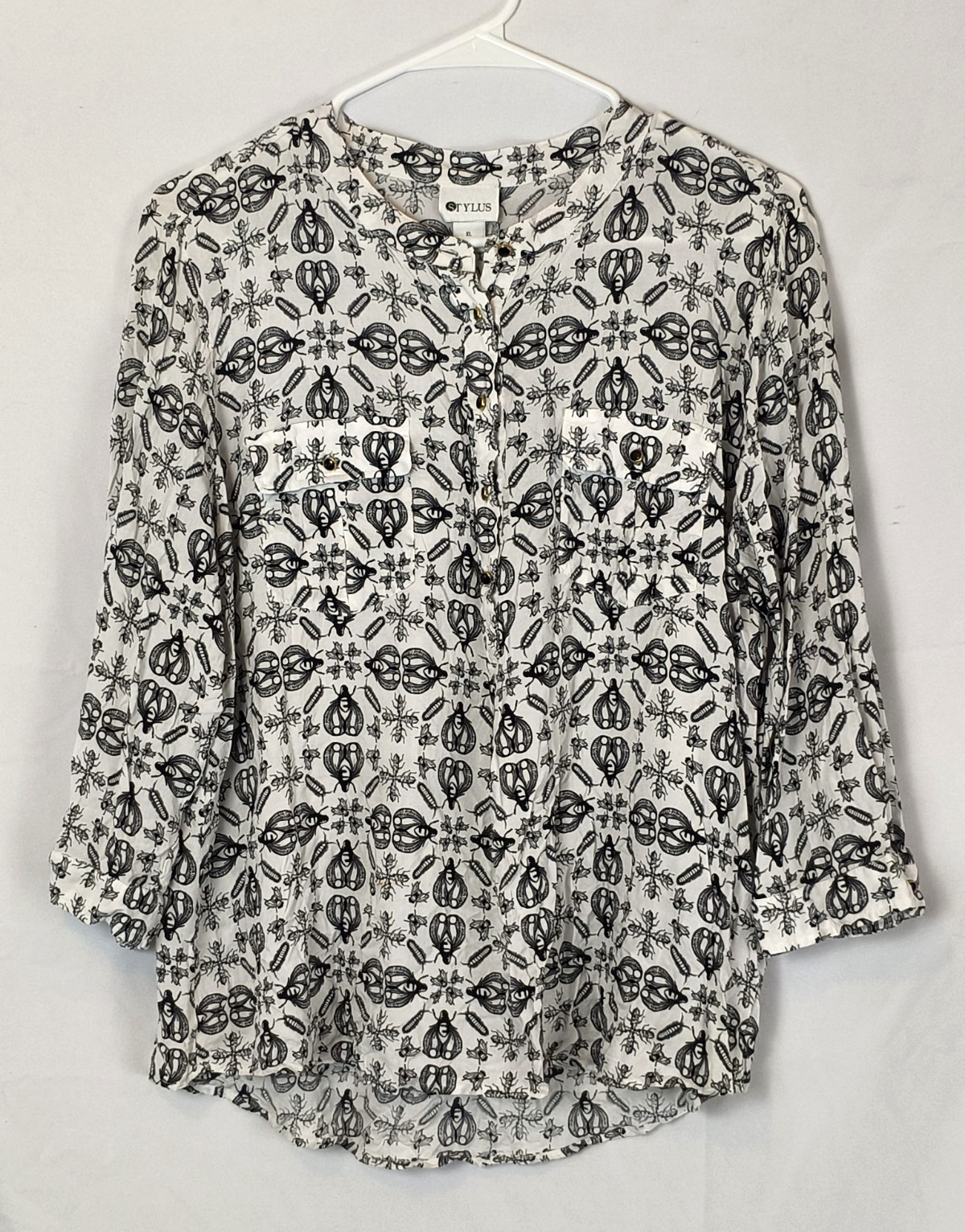 Stylus Quircky Insect print blouse bug entomology cottage dark academia size L