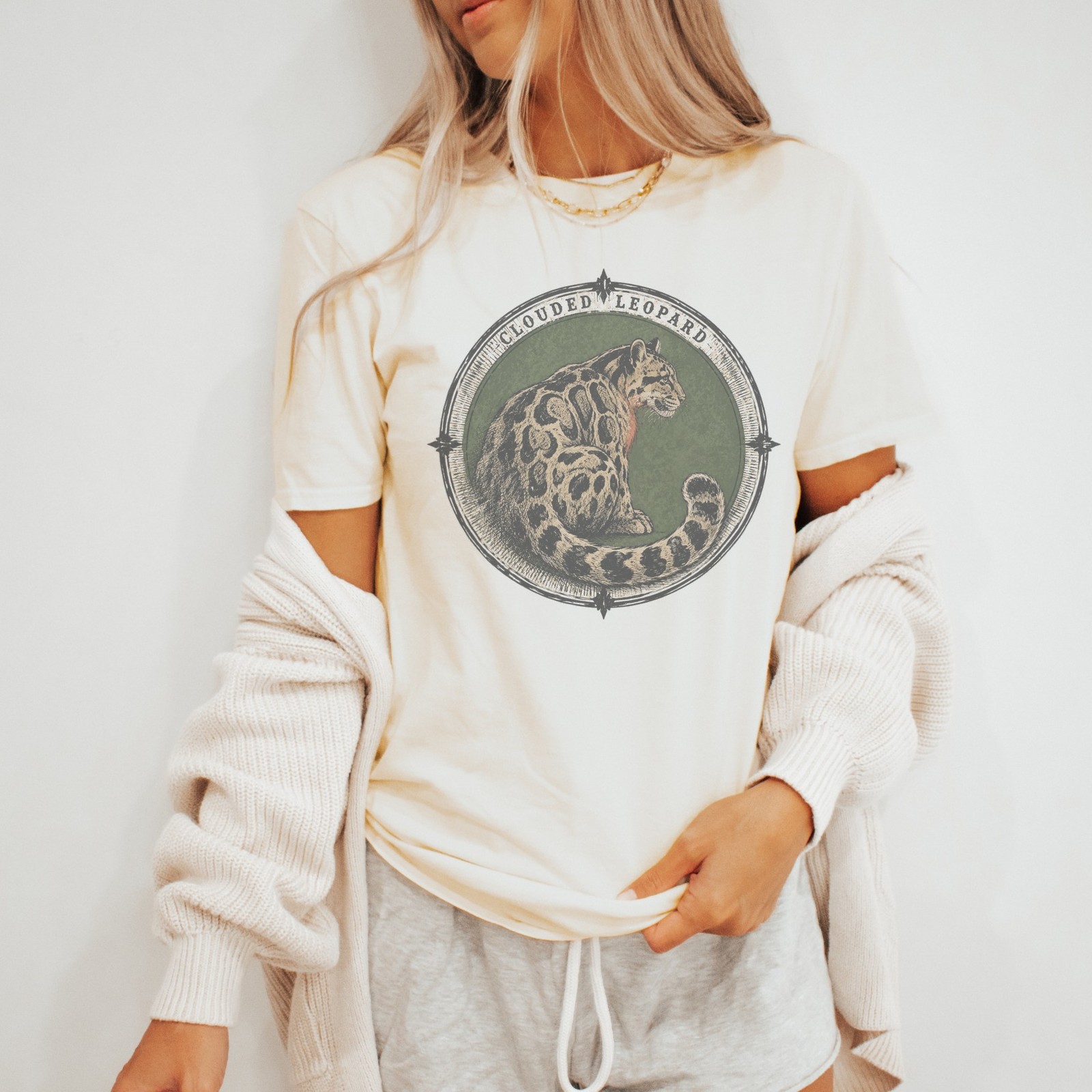 Clouded Leopard Ornate Border Boho Tee