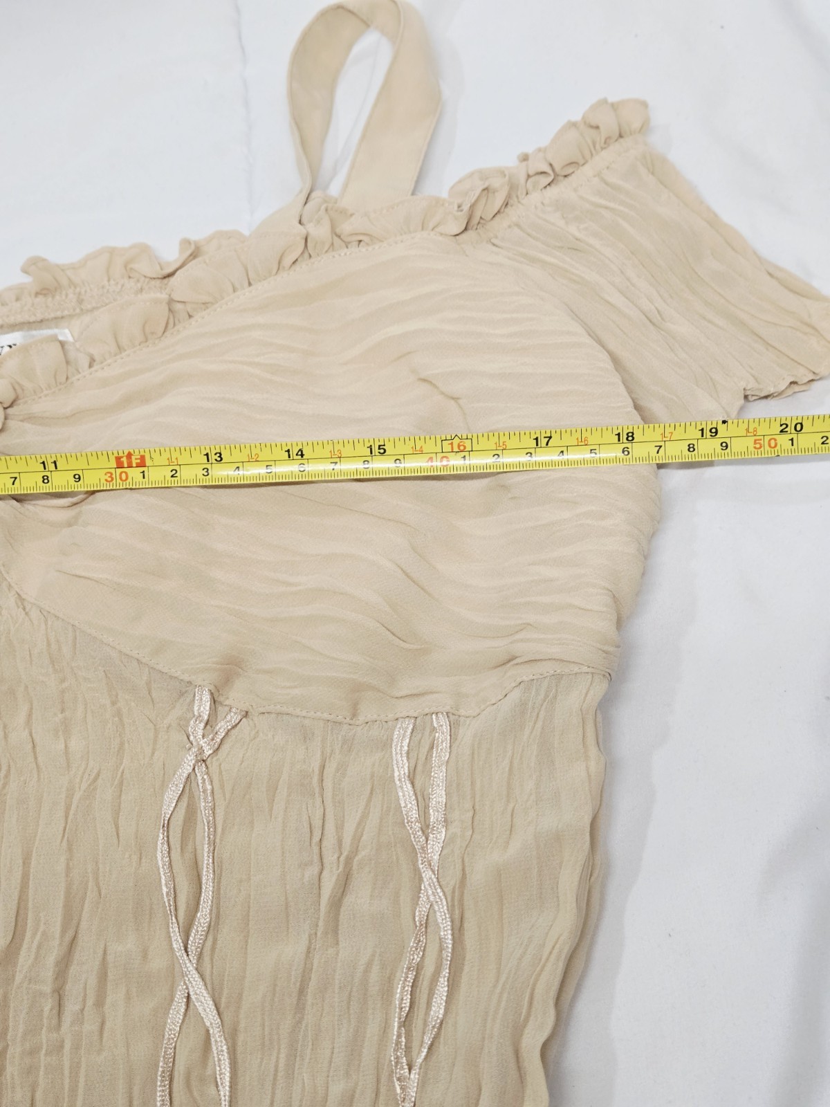 Kaelyn Max 100% Silk cru Chiffon Crepe Blouse XL Frilly Retro Ruffle Retro Y2k