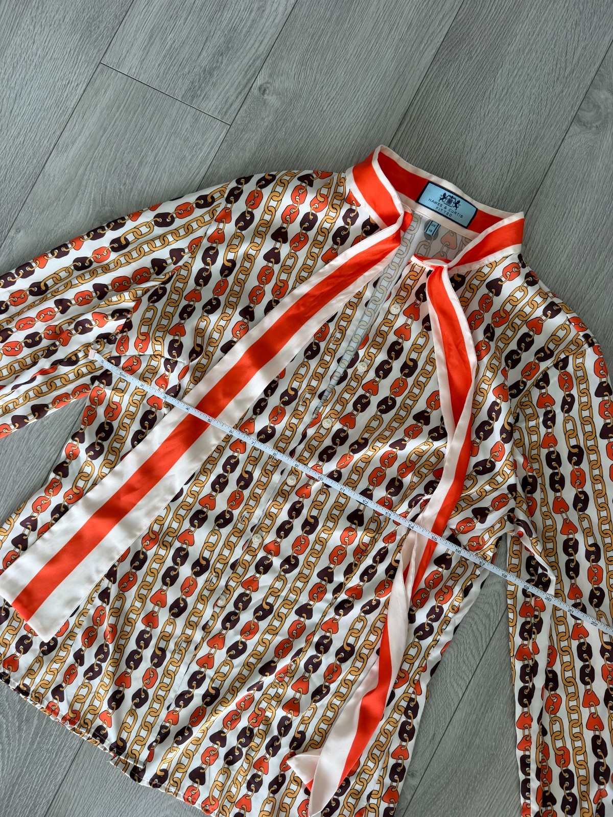 Hawes & Curtis Fitted Chain Pattern Bow-Tie Blouse Size 14 UK