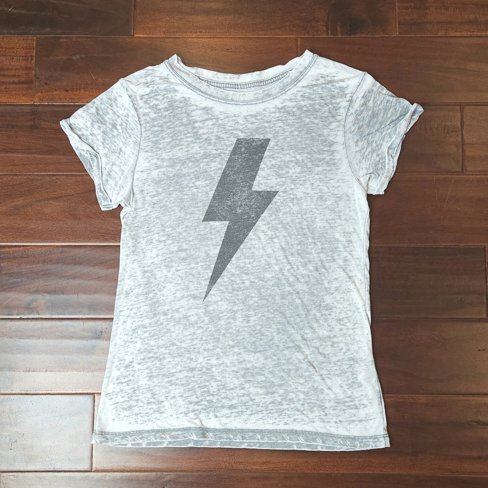 Recycled Karma AC/DC Distressed Retro Wash Gray Lightning Bolt Graphic Tee Small