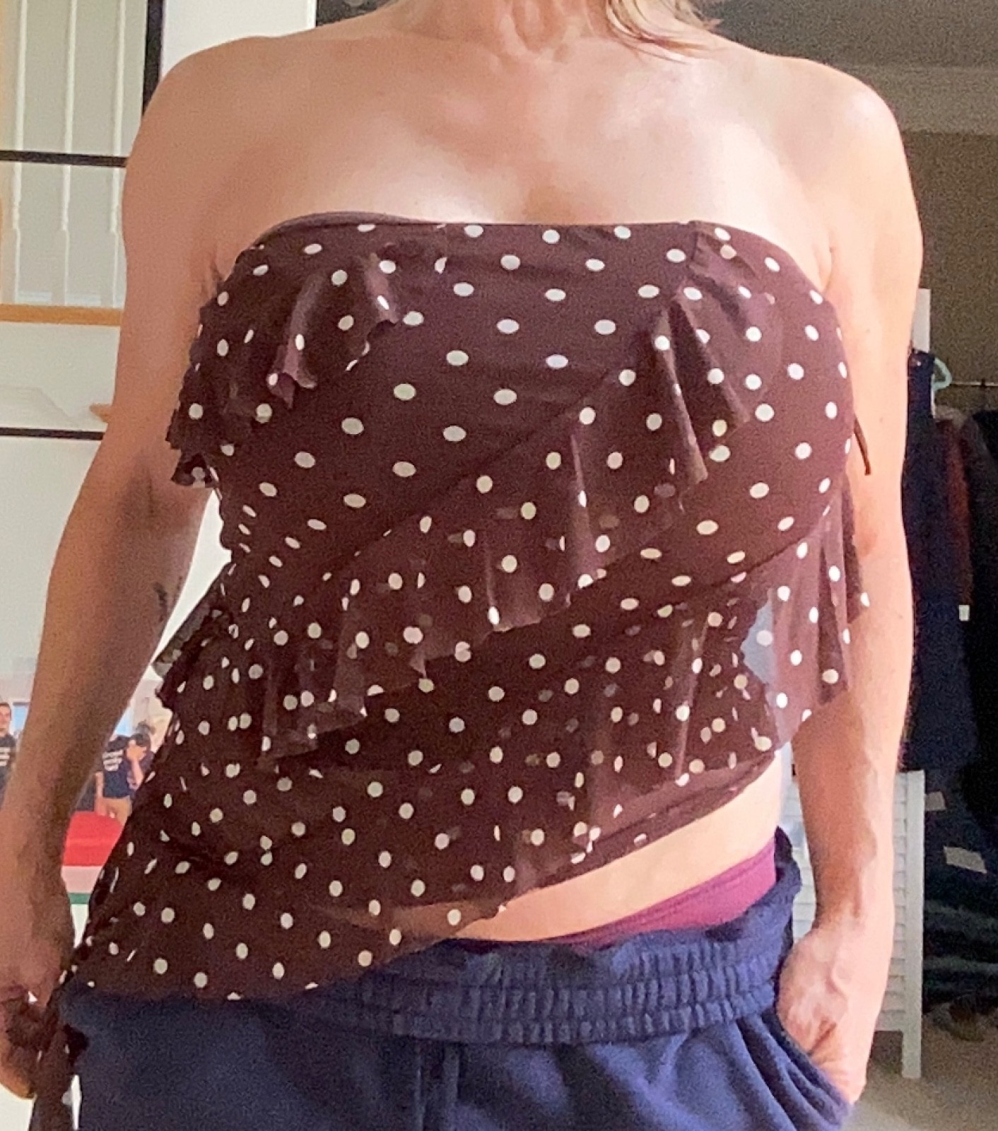 NWT Thirty thirty LA summer tube top bandeau top L brown polka dots