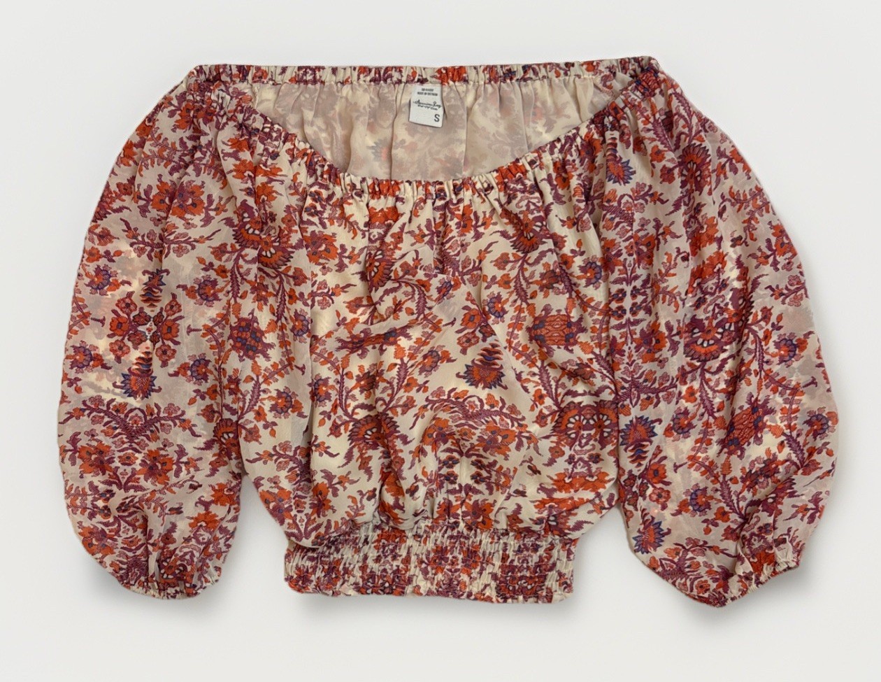 American Rag Cie Sheer Floral Off Shoulder Crop Top Womens Size Small