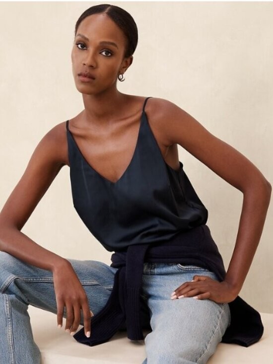Banana Republic Factory Black Satin Spaghetti Strap Cami New (XL)