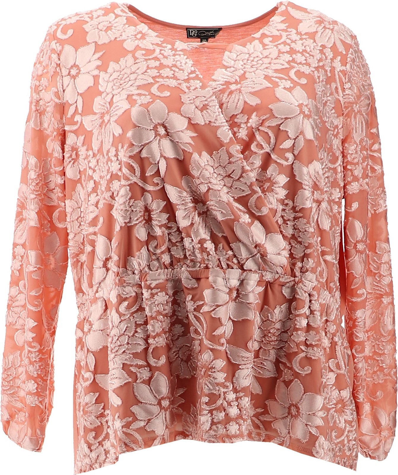 DG2 Diane Gilman Faux Wrap Keyhole Blouse Pink Frost 2X NEW (273)